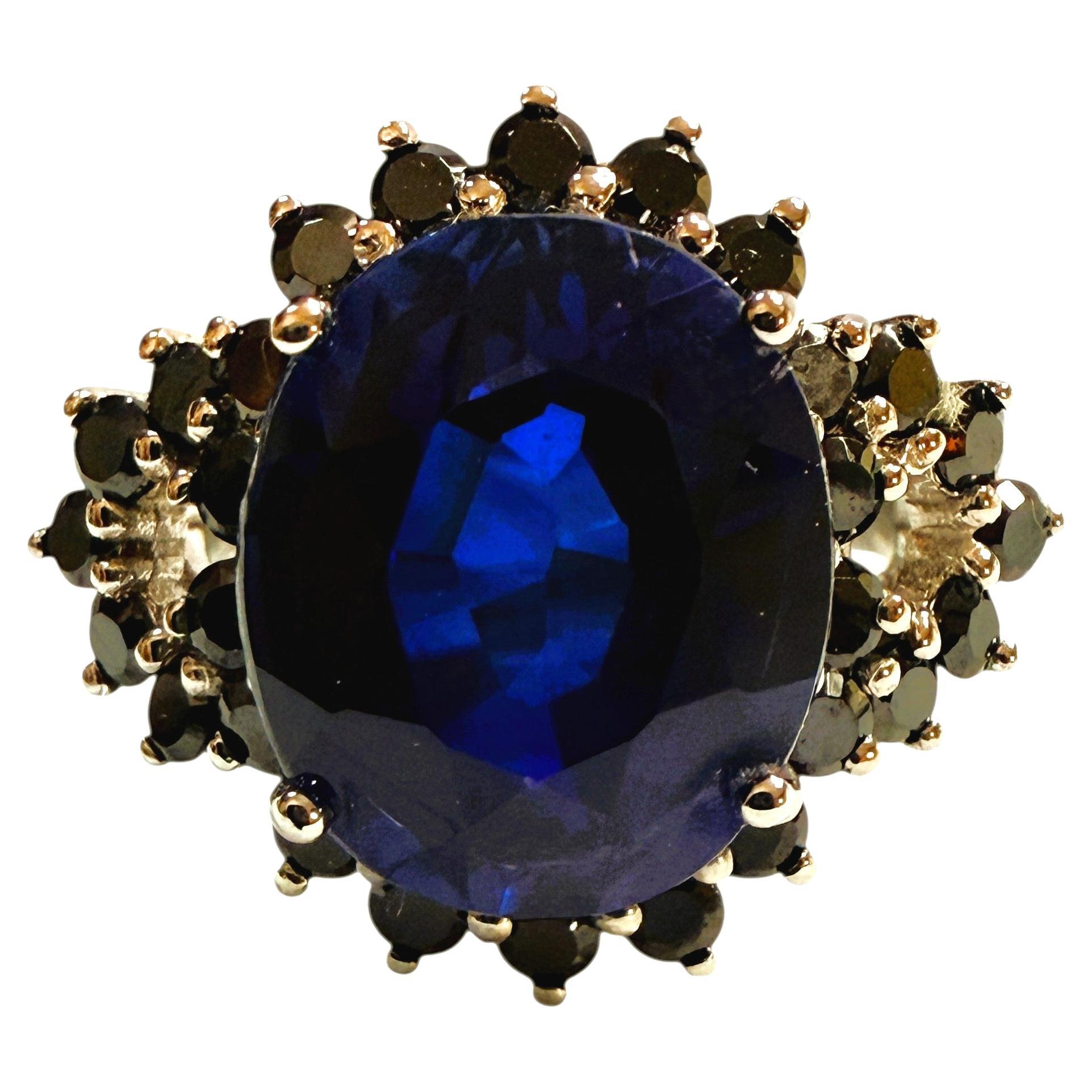 New 9.45 Carat Blue Sapphire 
Diamond Cut Black Spinel Sterling Ring Size 6.5