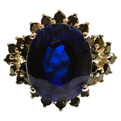New 9.45 Carat Blue Sapphire & Diamond Cut Black Spinel Sterling Ring Size 6.5