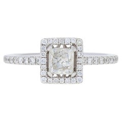 .94 Carat Princess Cut Diamond Engagement Ring, 14 Karat White Gold Square Halo