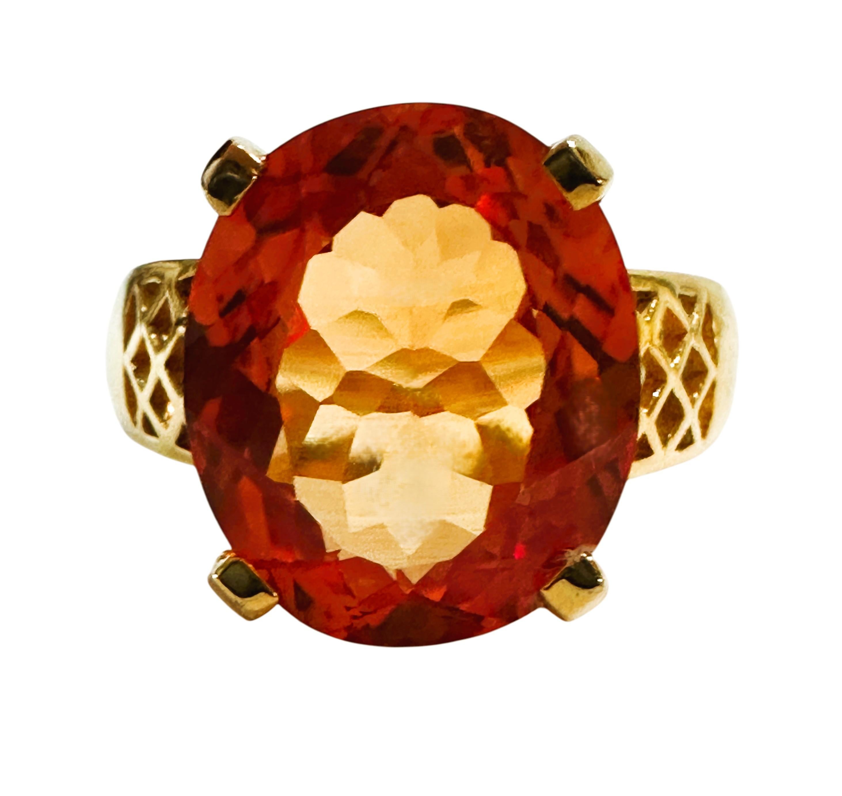 Art déco New 9.5 Carat Sunset Sapphire 24k Yellow Gold Plated Sterling Ring en vente