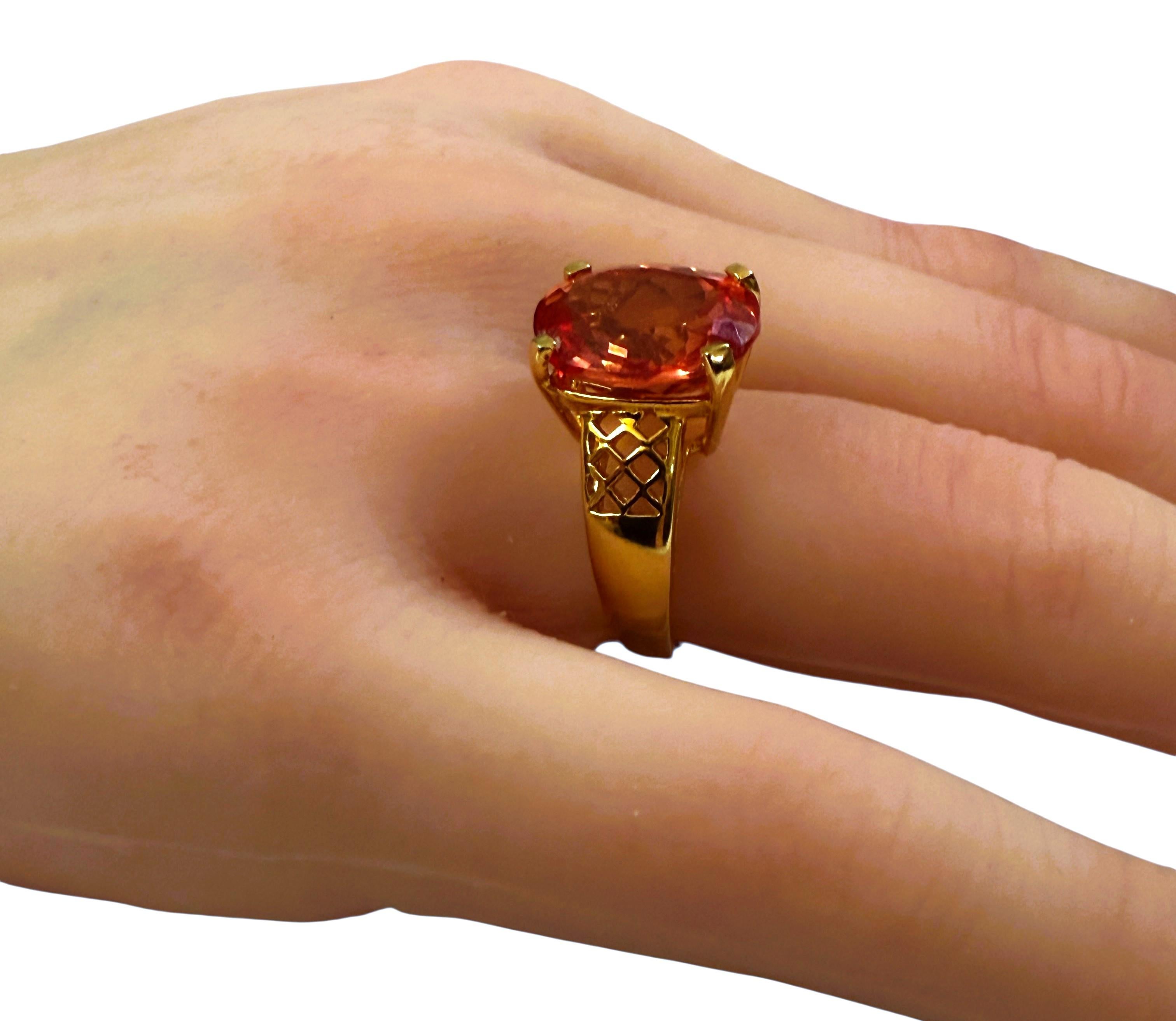 New 9.5 Carat Sunset Sapphire 24k Yellow Gold Plated Sterling Ring en vente 1
