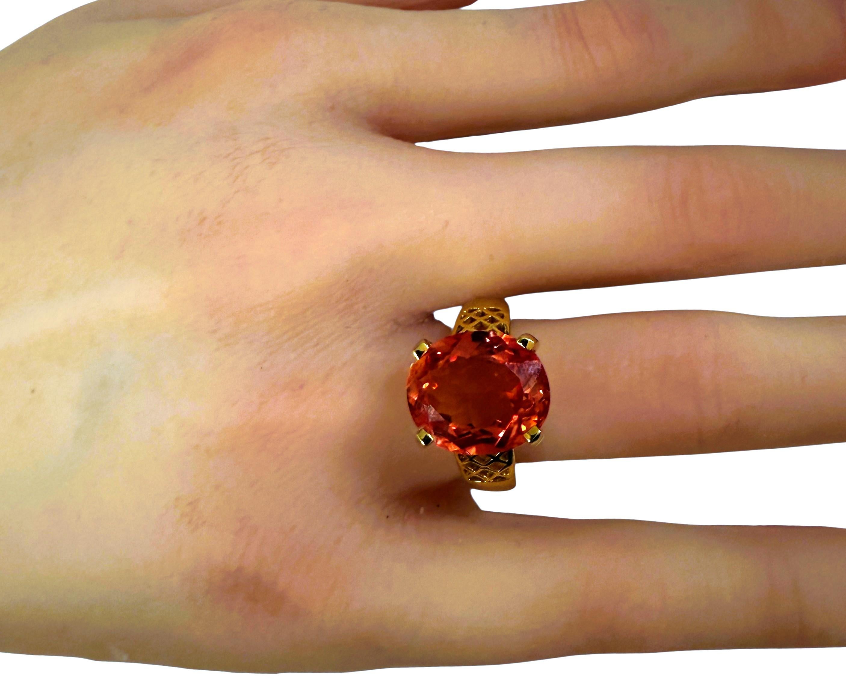 New 9.5 Carat Sunset Sapphire 24k Yellow Gold Plated Sterling Ring en vente 2