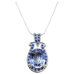 New 9.50 Carat Cornflower Blue Sapphire Sterling Pendant Necklace 18"