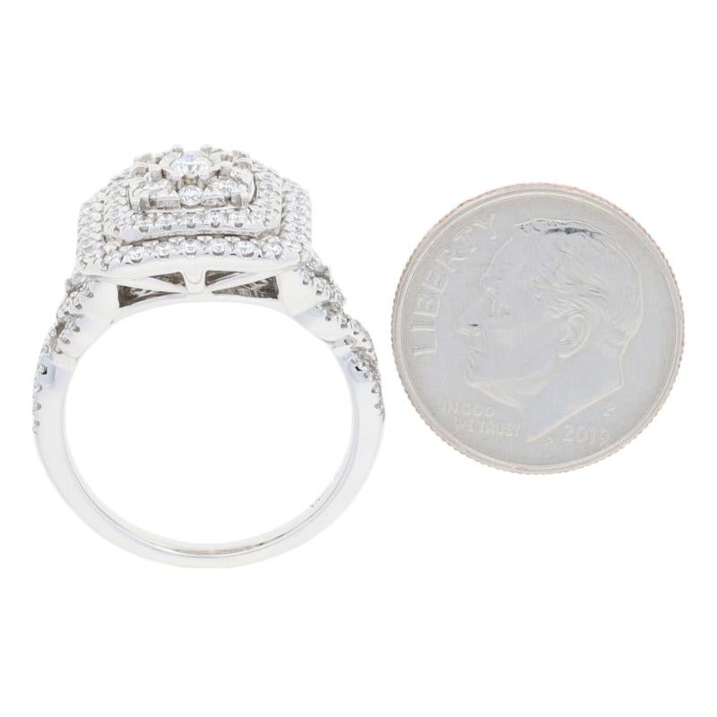 Round Cut .95 Carat Round Brilliant Diamond Ring, 14 Karat White Gold Tiered Halo IGI