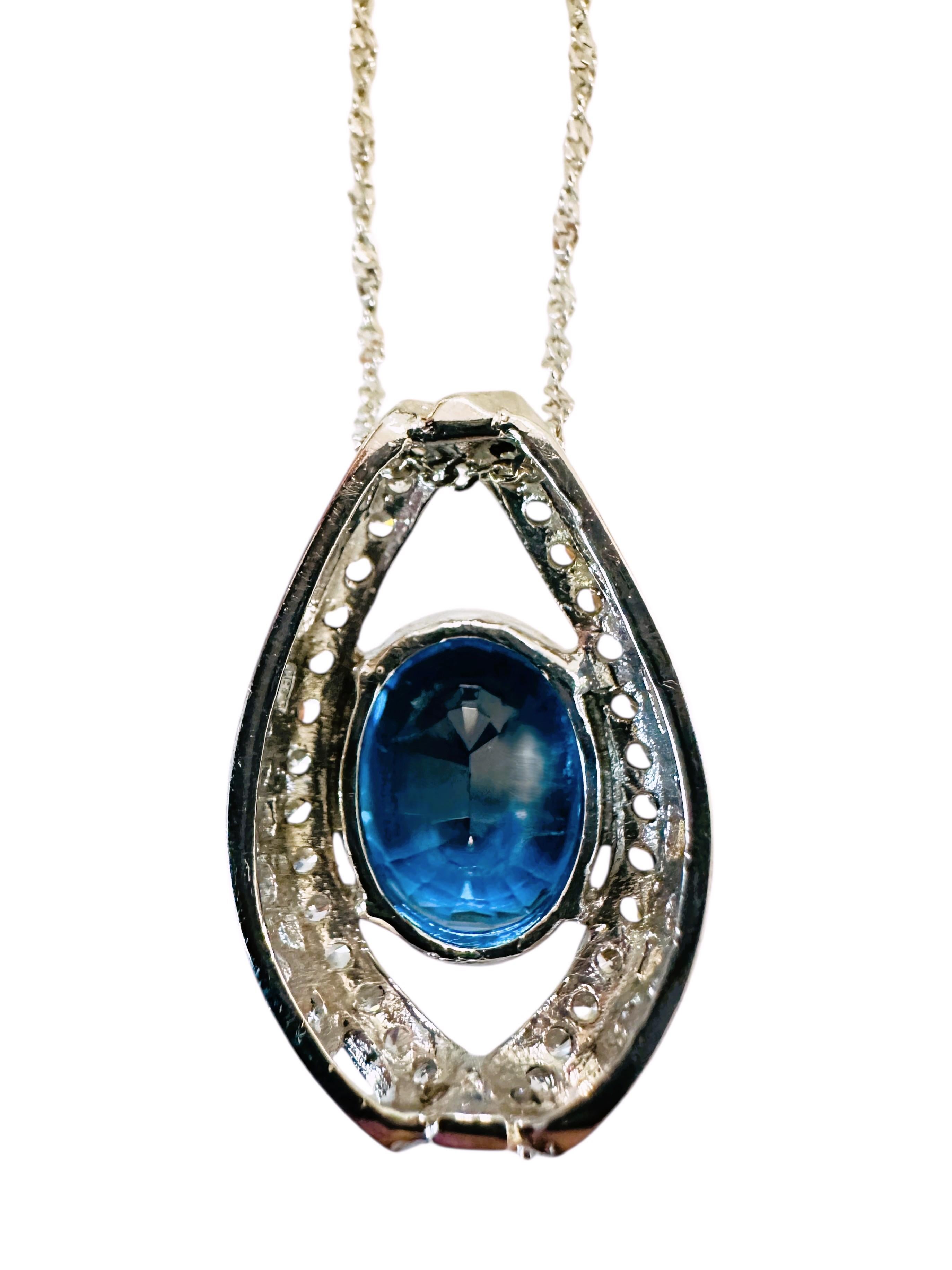 Nuovo ciondolo in argento sterling da 9,60 carati con topazio blu e zaffiro tagliato a diamante in vendita 1