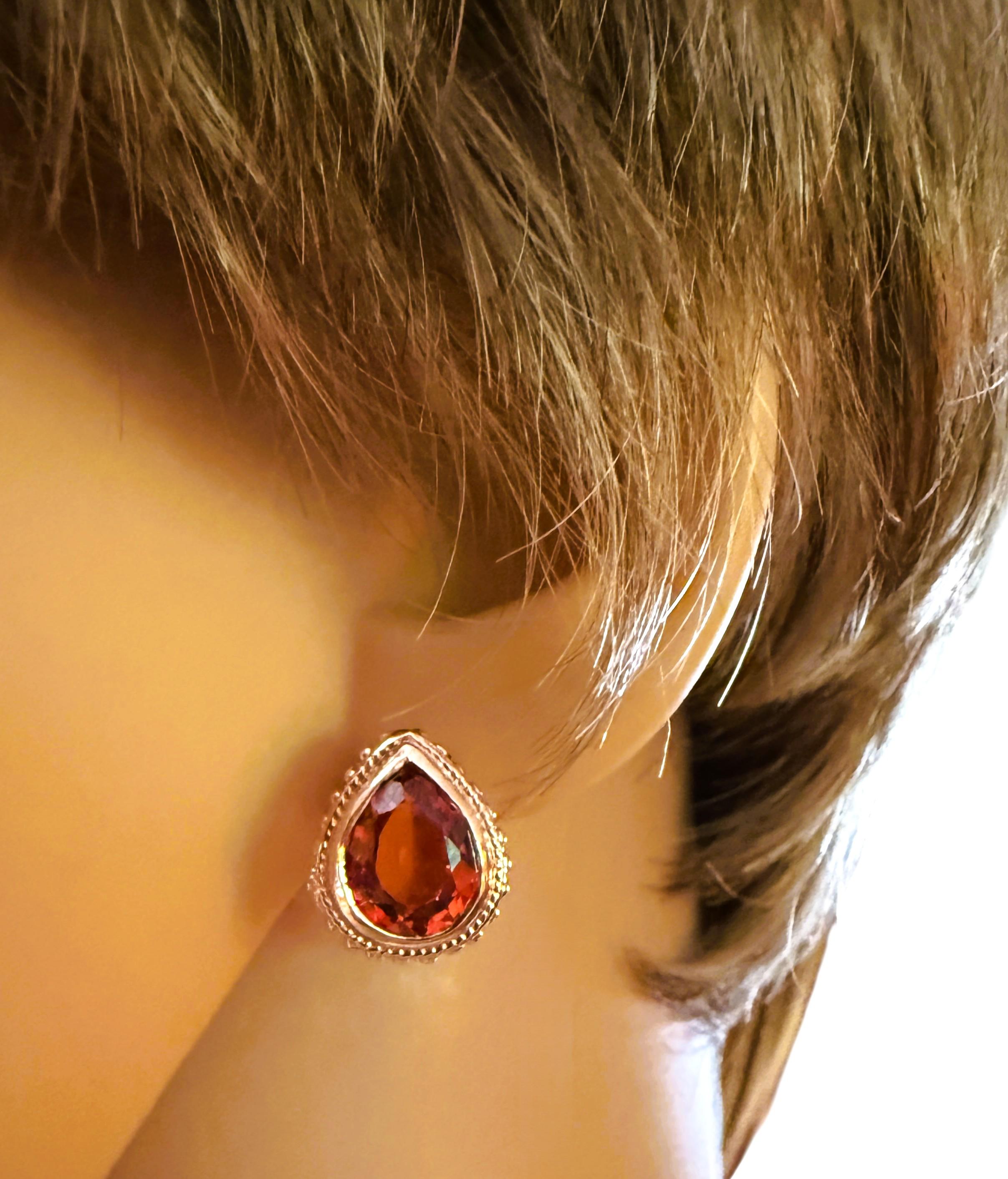 Nuevo Zafiro naranja coñac de 9,60 quilates diamante talla corona engastado Pendiente de plata de ley Corte pera en venta