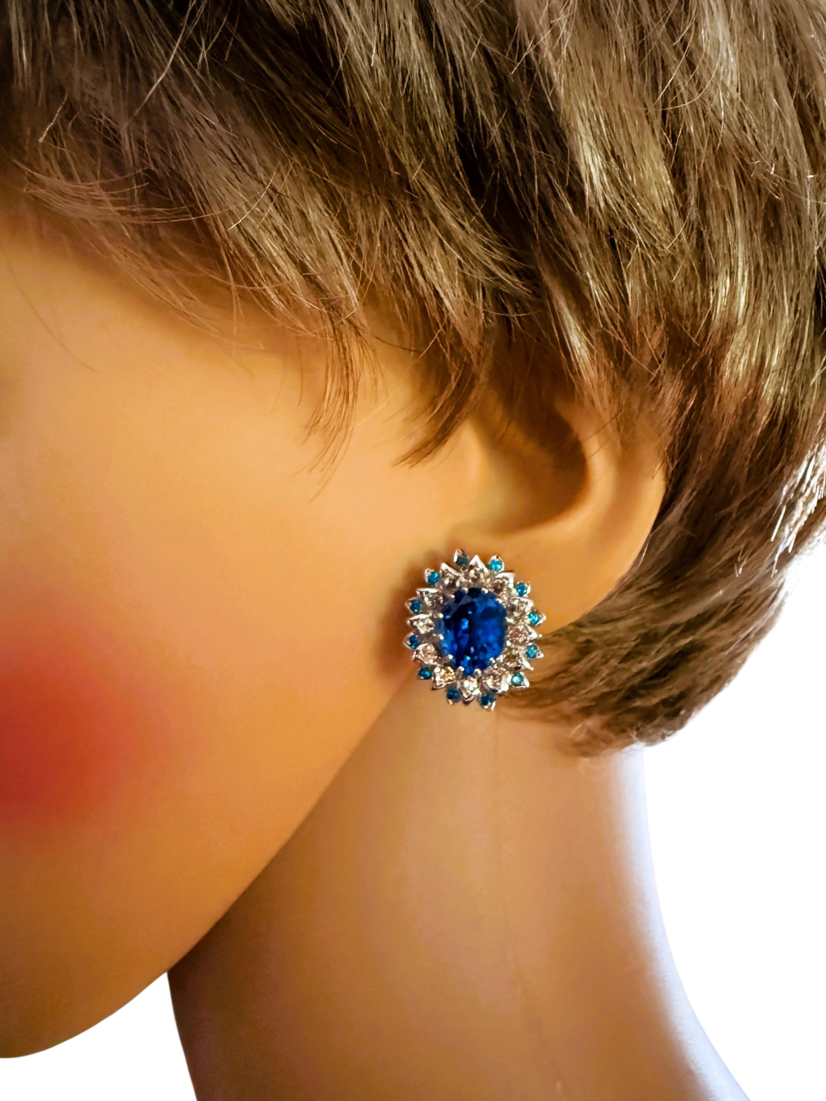 Neue 9,7 Karat Blauer Saphir & Blauer Zirkon mit Diamantschliff Sterling Silber Ohrringe (Art déco) im Angebot