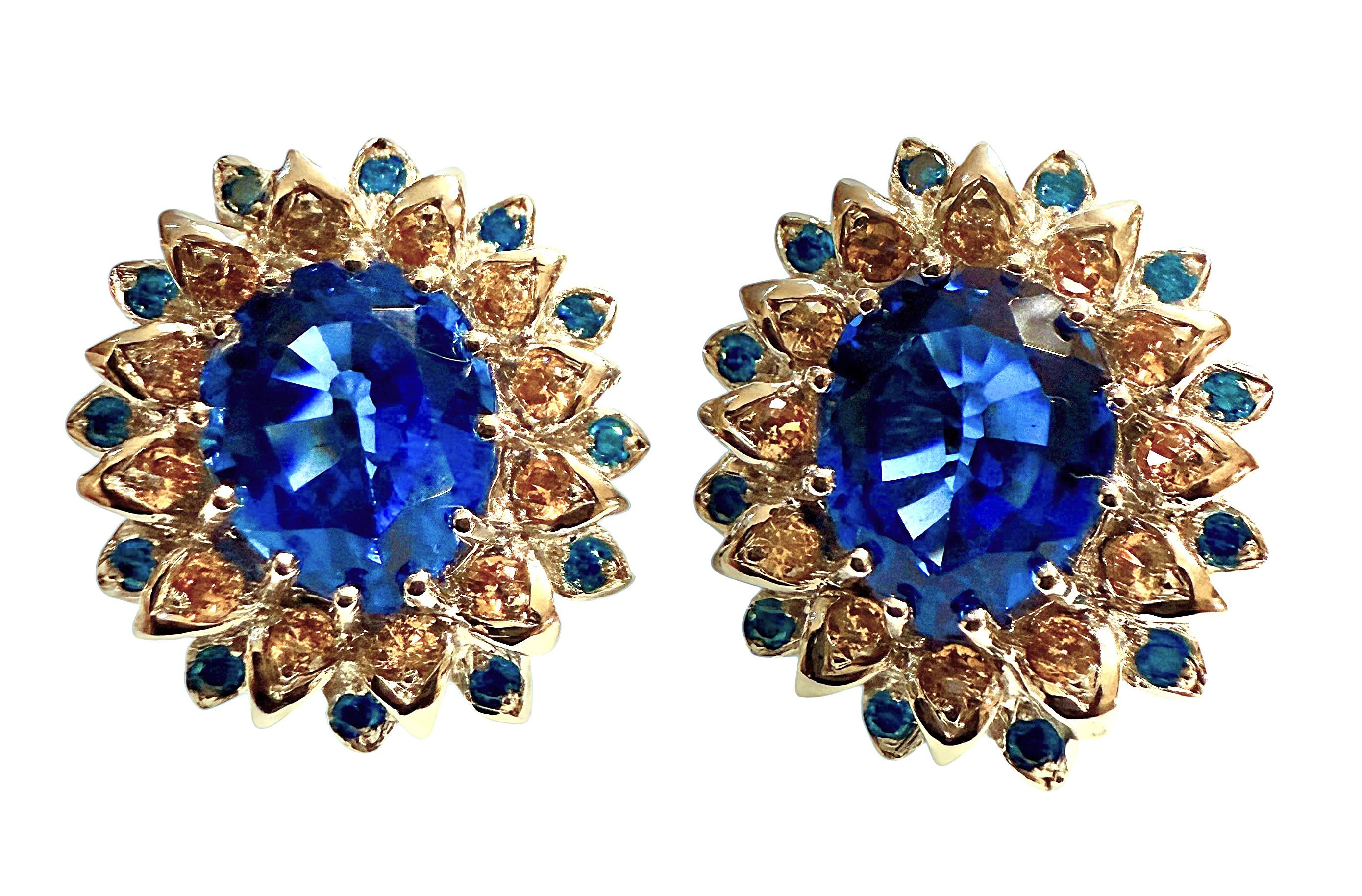 Neue 9,7 Karat Blauer Saphir & Blauer Zirkon mit Diamantschliff Sterling Silber Ohrringe Damen im Angebot