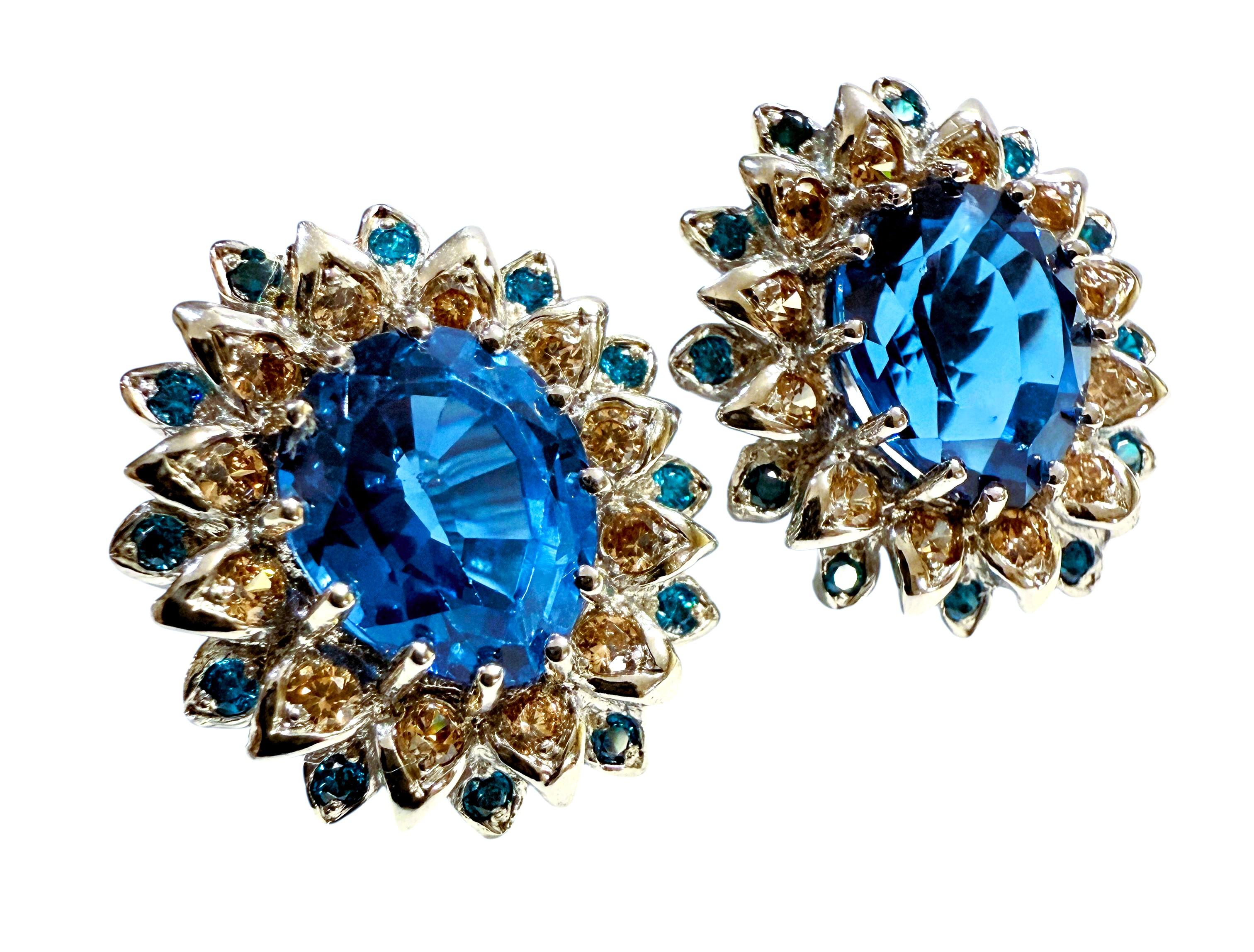 Neue 9,7 Karat Blauer Saphir & Blauer Zirkon mit Diamantschliff Sterling Silber Ohrringe im Angebot 1