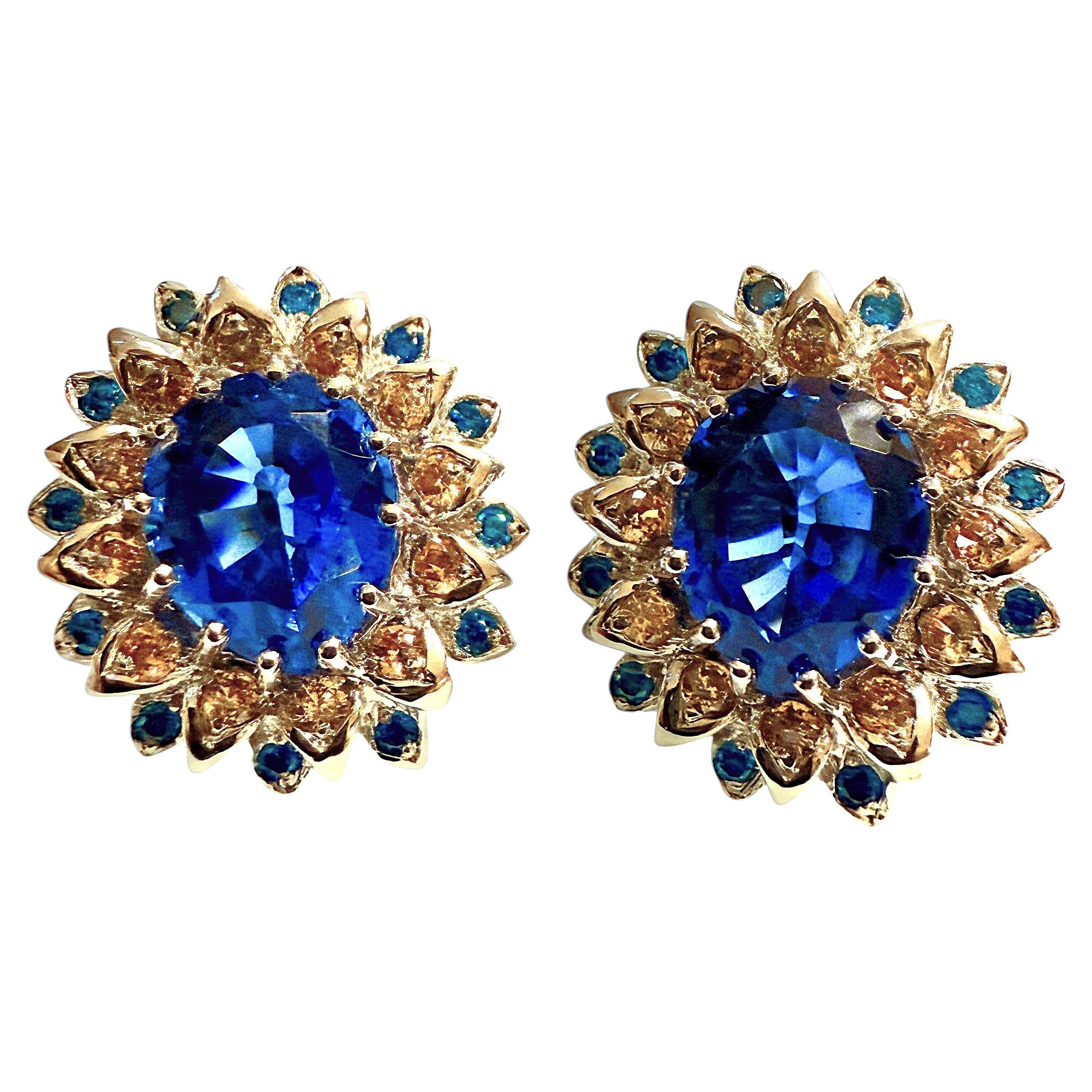 New 9.7 Carat Blue Sapphire & Diamond Cut Blue Zircon Sterling Silver Earrings