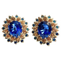 New 9.7 Carat Blue Sapphire & Diamond Cut Blue Zircon Sterling Silver Earrings