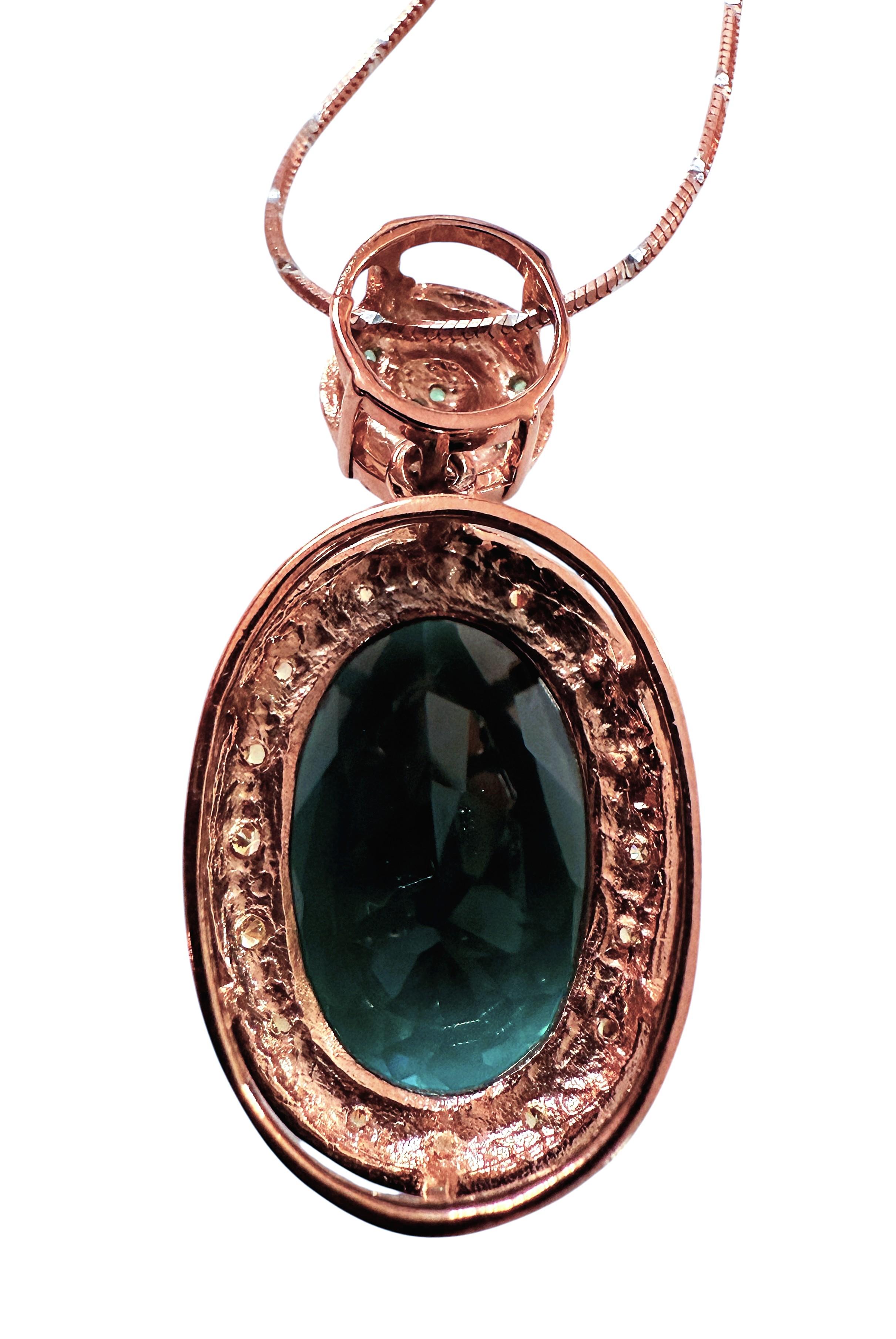 New 9.7 Carat Green Tourmaline & Diamond Cut Sapphire R Gold PL Sterling Necklac For Sale 2