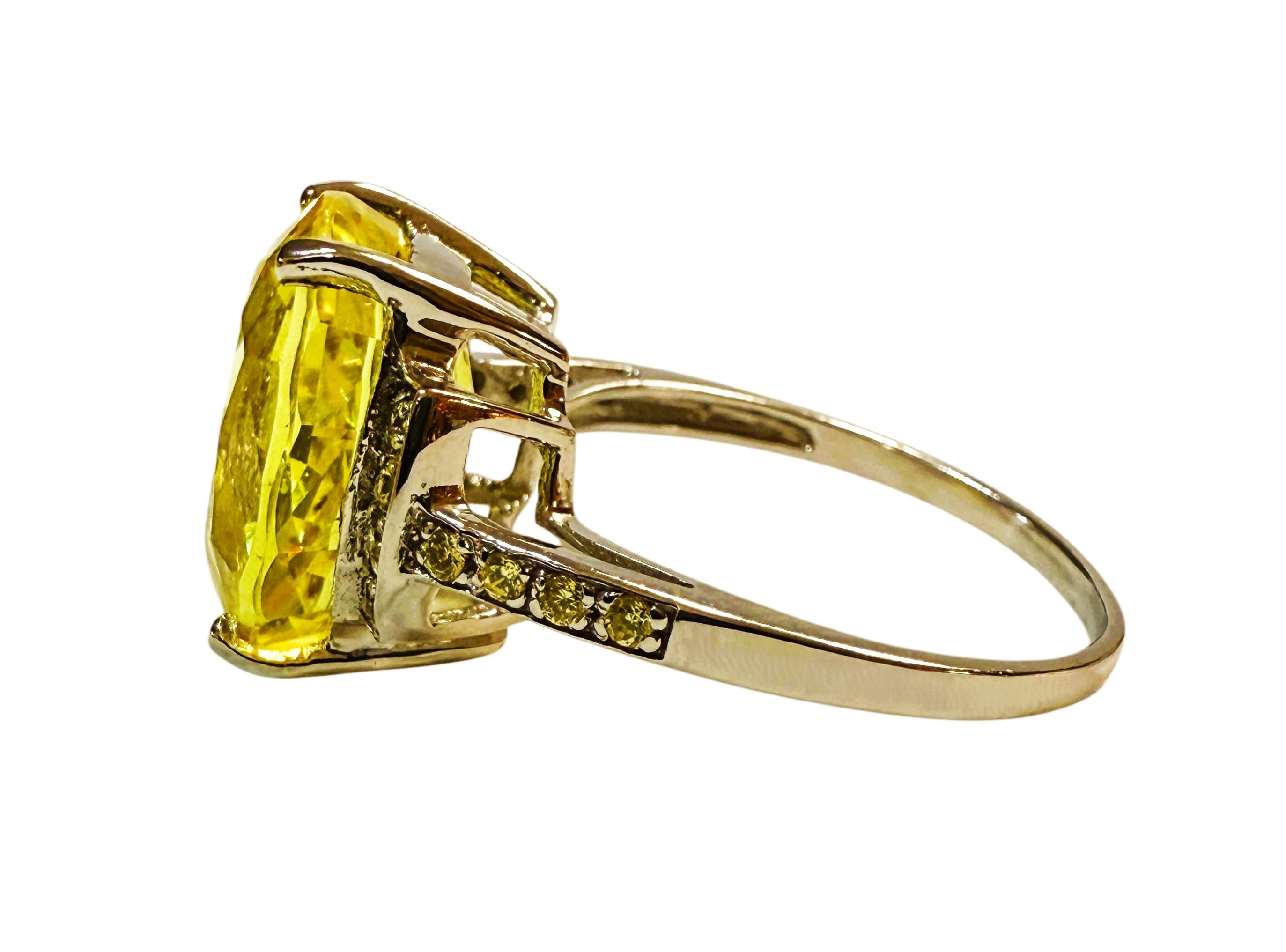 Neu 9,7 Karat Gelber Saphir & Diamantschliff Saphir Sterling Ring (Art déco) im Angebot