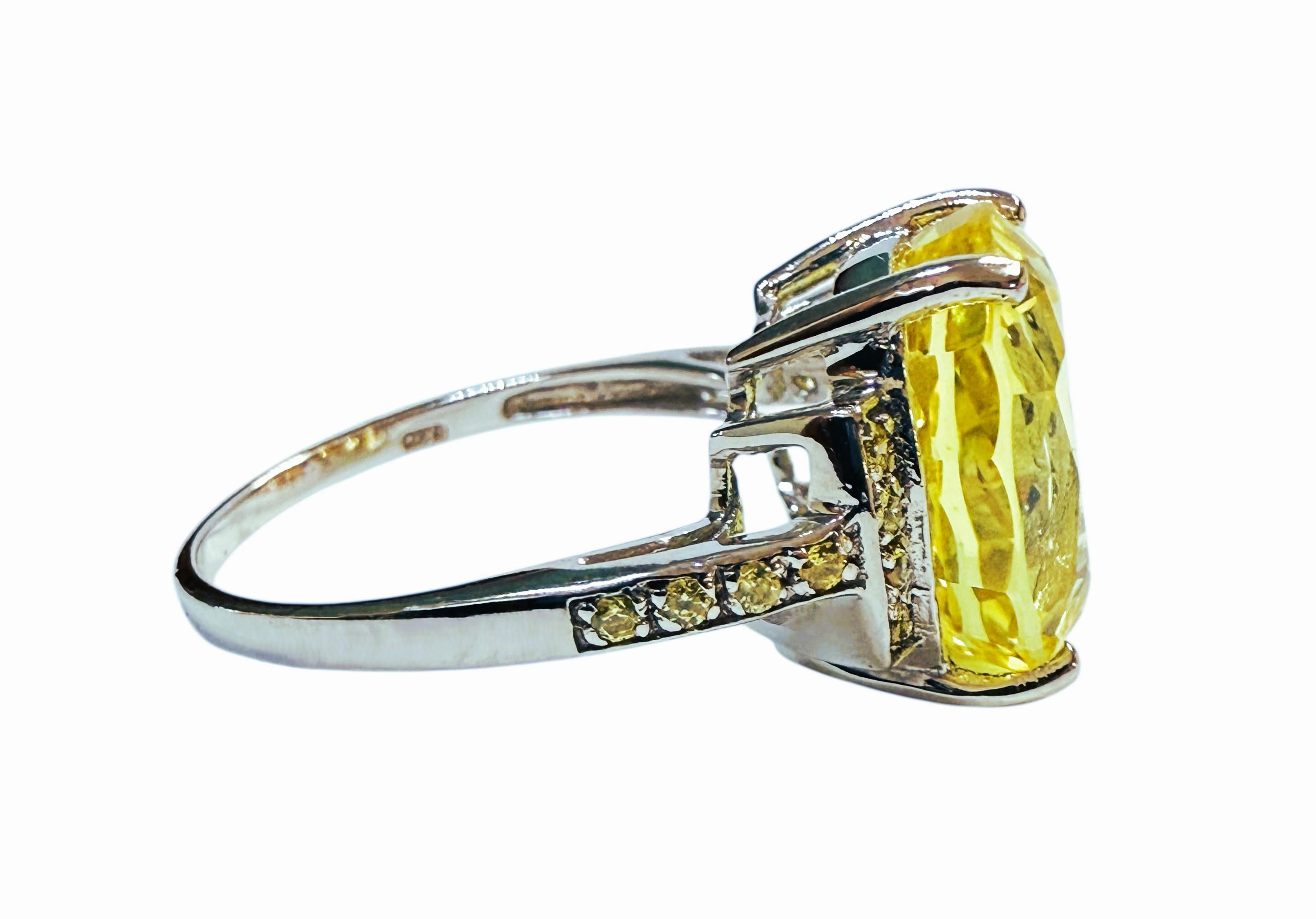 Neu 9,7 Karat Gelber Saphir & Diamantschliff Saphir Sterling Ring im Zustand „Hervorragend“ im Angebot in Eagan, MN