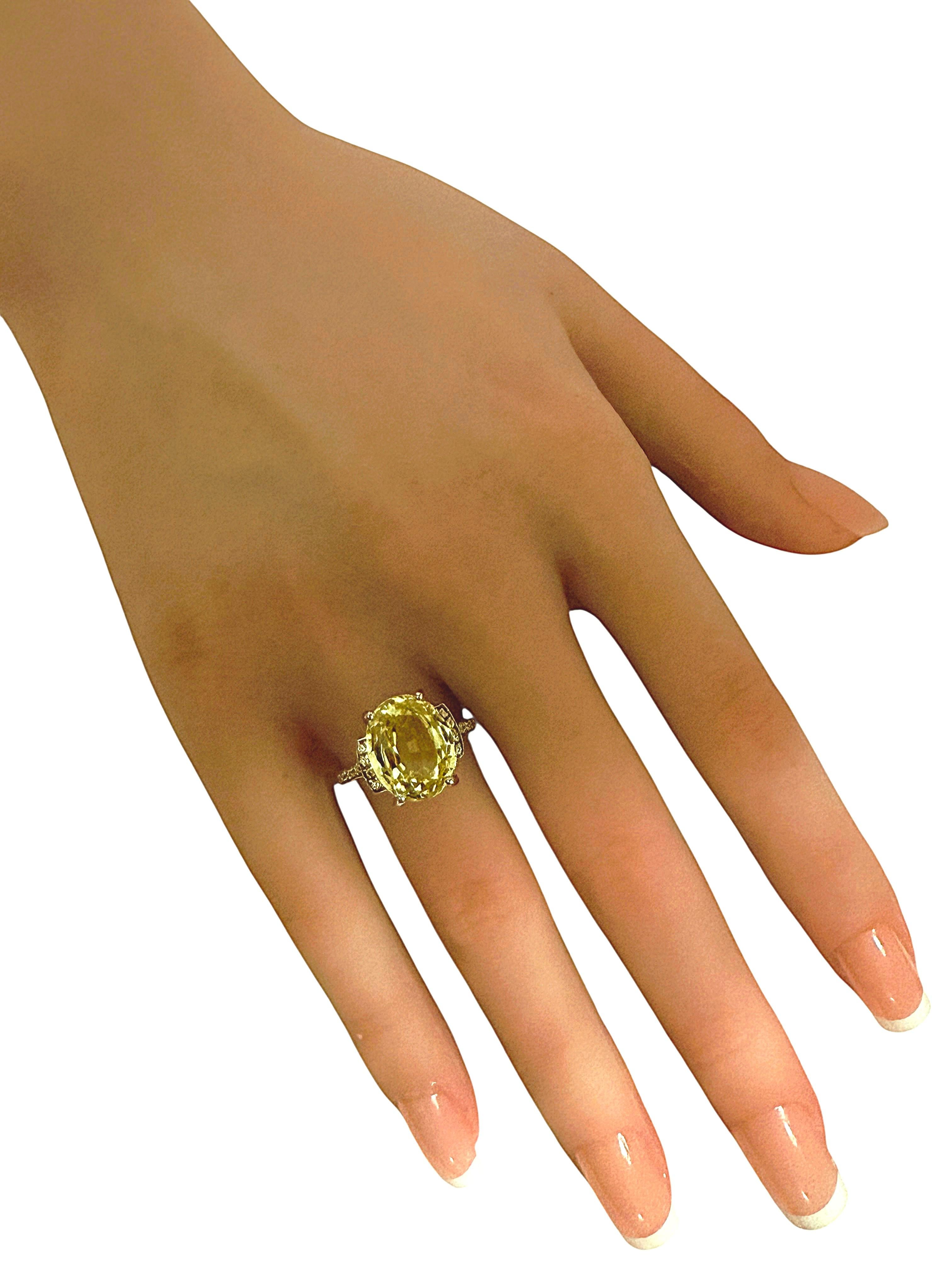 Neu 9,7 Karat Gelber Saphir & Diamantschliff Saphir Sterling Ring Damen im Angebot