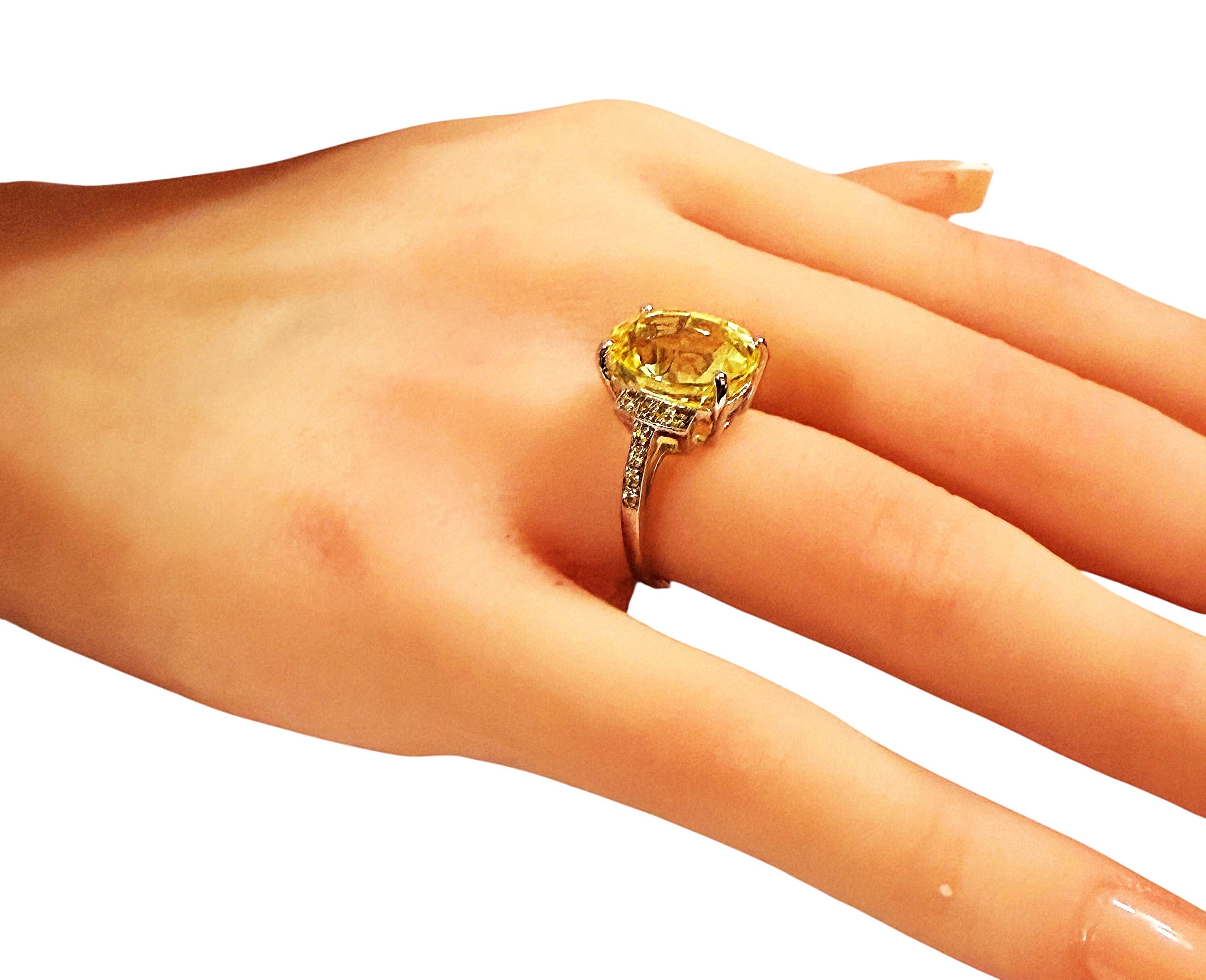 Neu 9,7 Karat Gelber Saphir & Diamantschliff Saphir Sterling Ring im Angebot 1