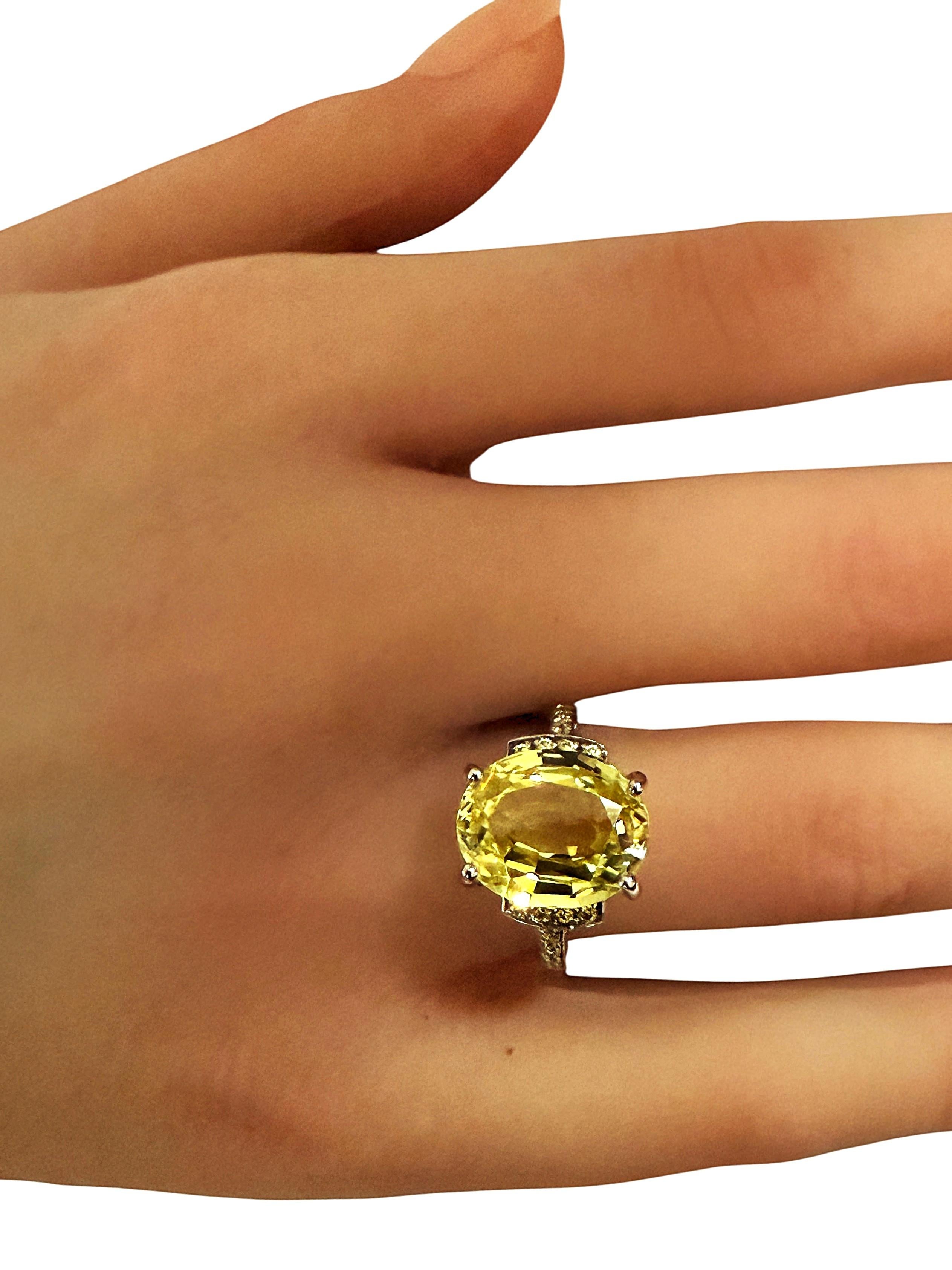 Neu 9,7 Karat Gelber Saphir & Diamantschliff Saphir Sterling Ring im Angebot 2
