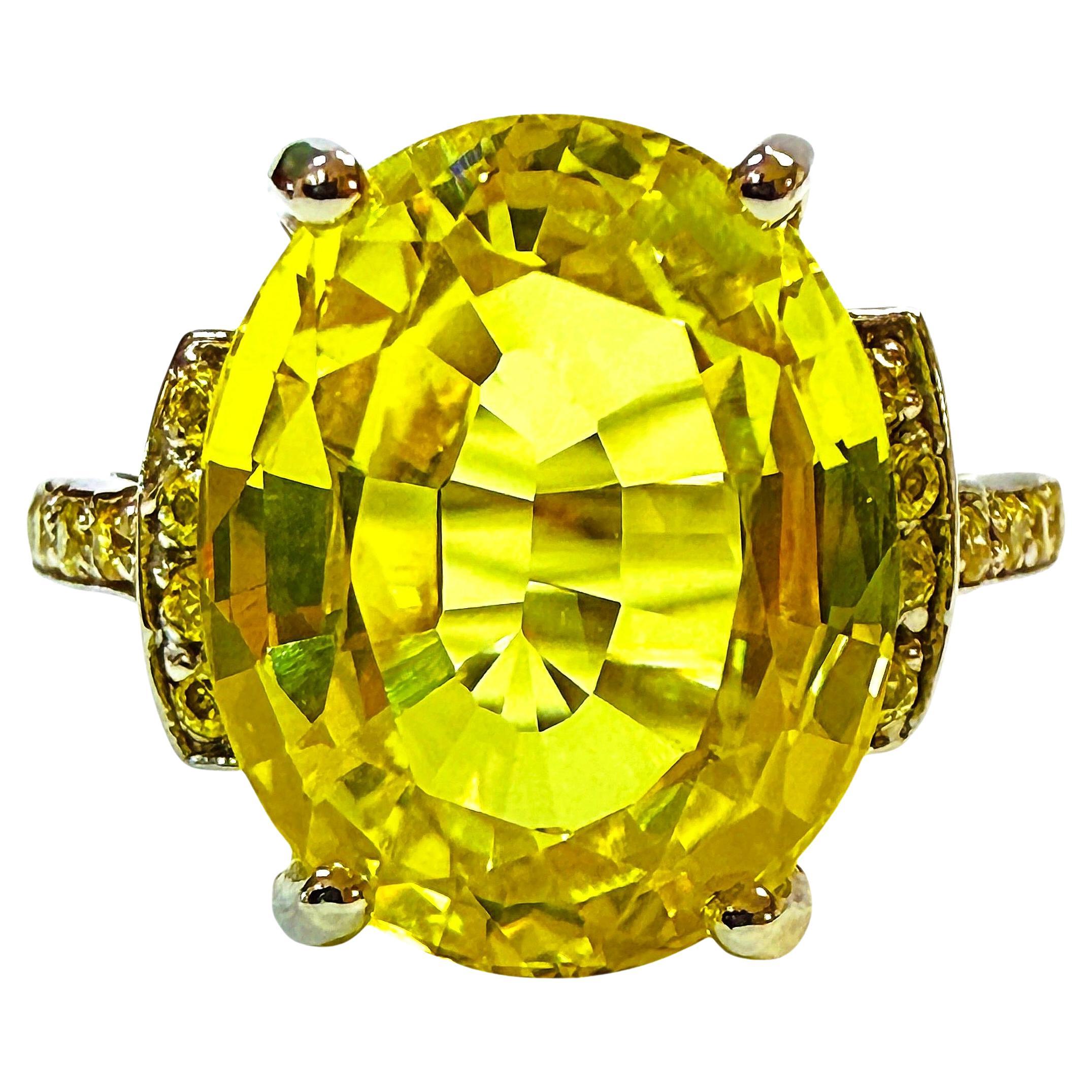 Neu 9,7 Karat Gelber Saphir & Diamantschliff Saphir Sterling Ring