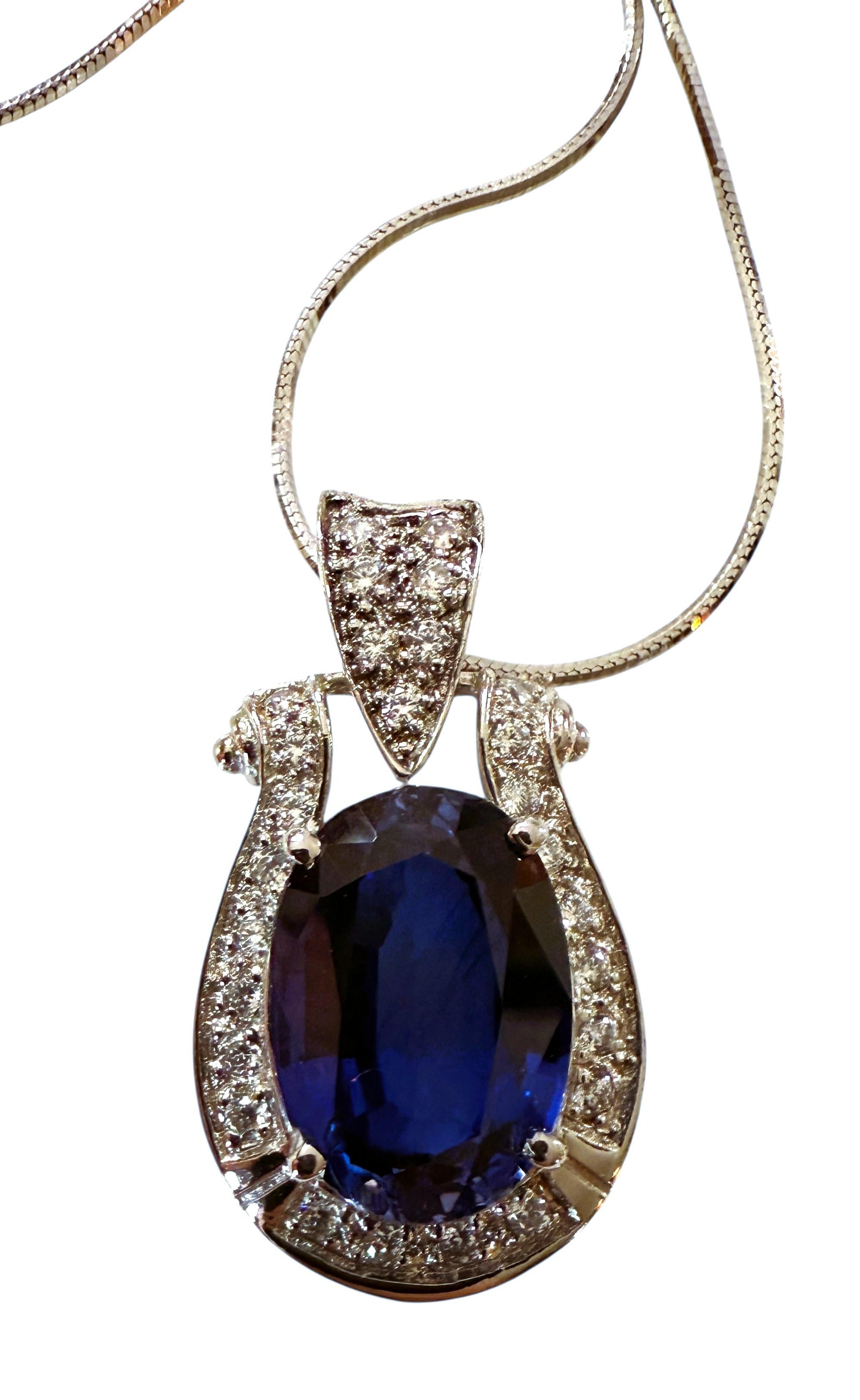New 9.70 Carat Blue Sapphire & Diamond Cut Sapphire Sterling Necklace For Sale 5