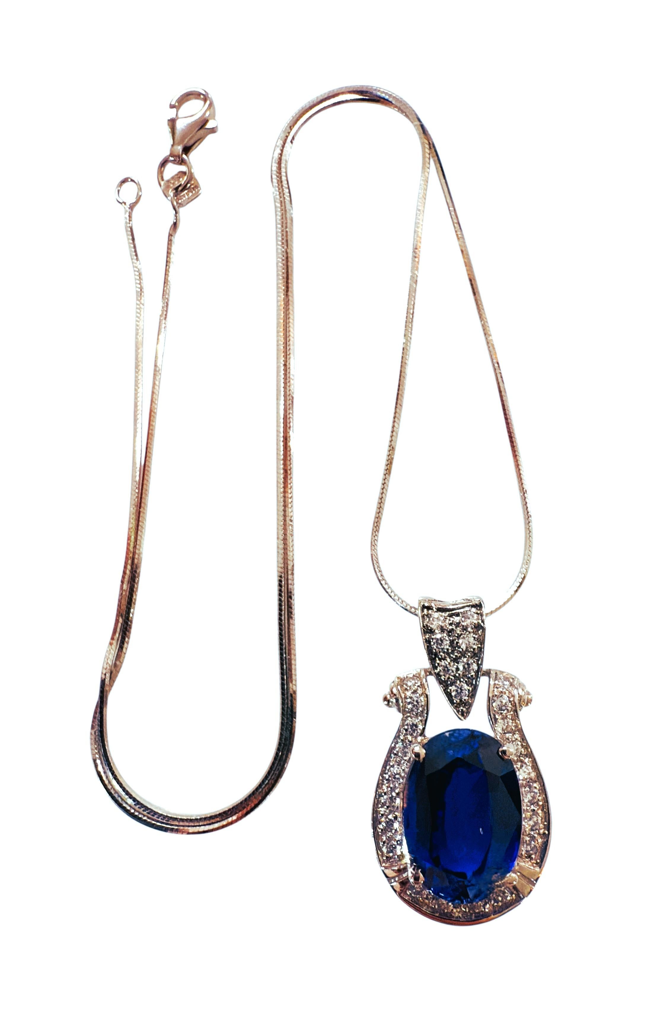 New 9.70 Carat Blue Sapphire & Diamond Cut Sapphire Sterling Necklace For Sale 6