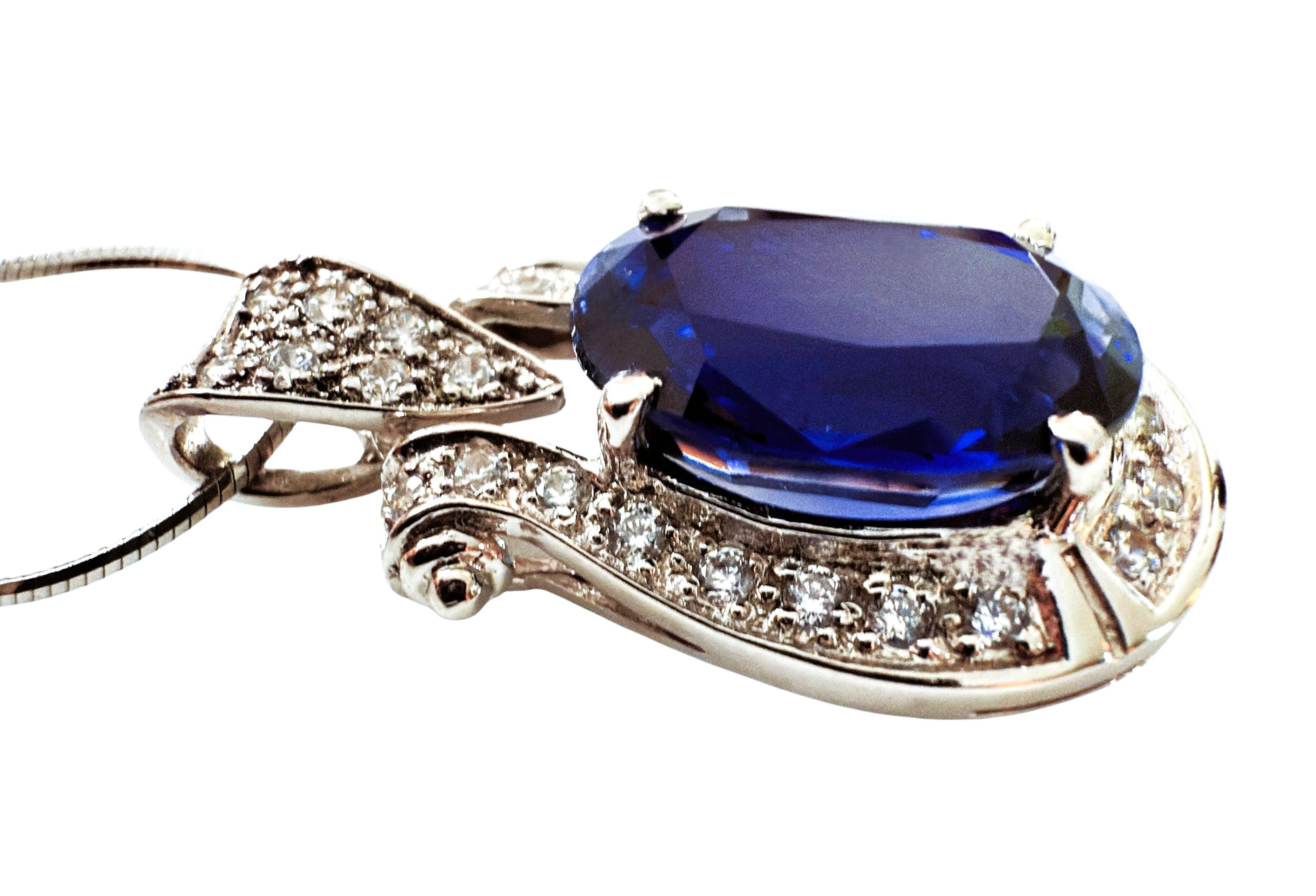 New 9.70 Carat Blue Sapphire & Diamond Cut Sapphire Sterling Necklace For Sale 7