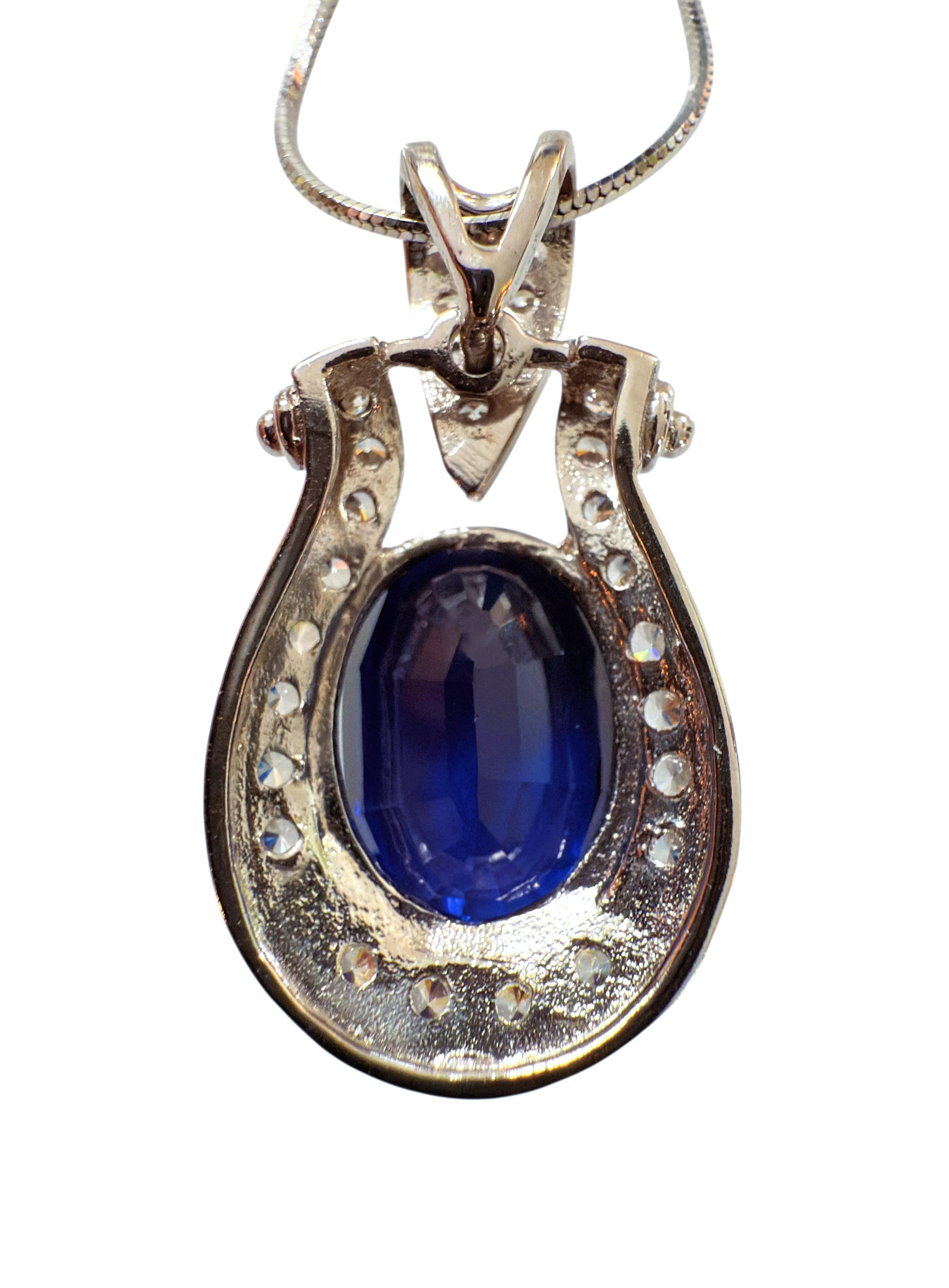 New 9.70 Carat Blue Sapphire & Diamond Cut Sapphire Sterling Necklace For Sale 8