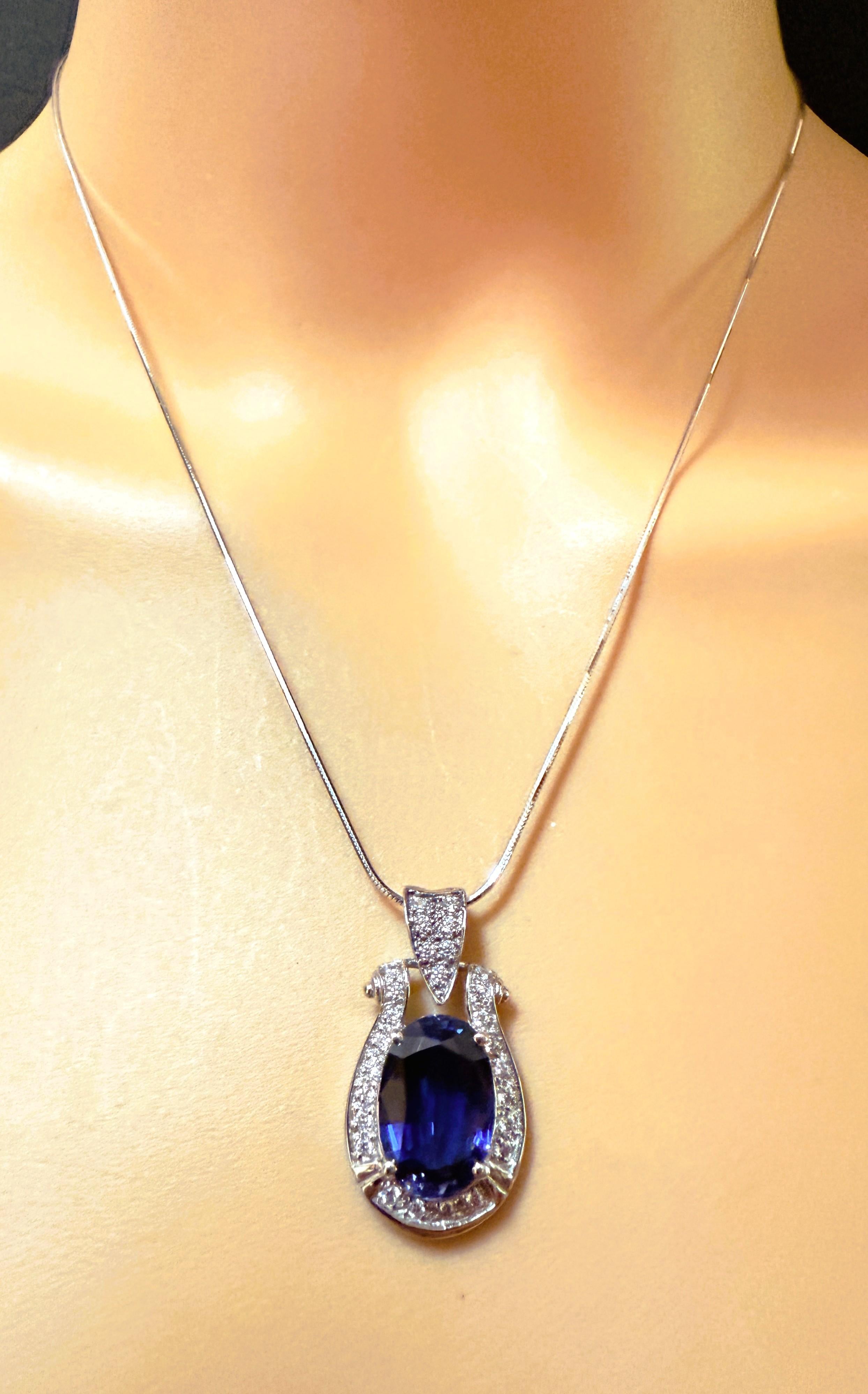 New 9.70 Carat Blue Sapphire & Diamond Cut Sapphire Sterling Necklace In New Condition For Sale In Eagan, MN