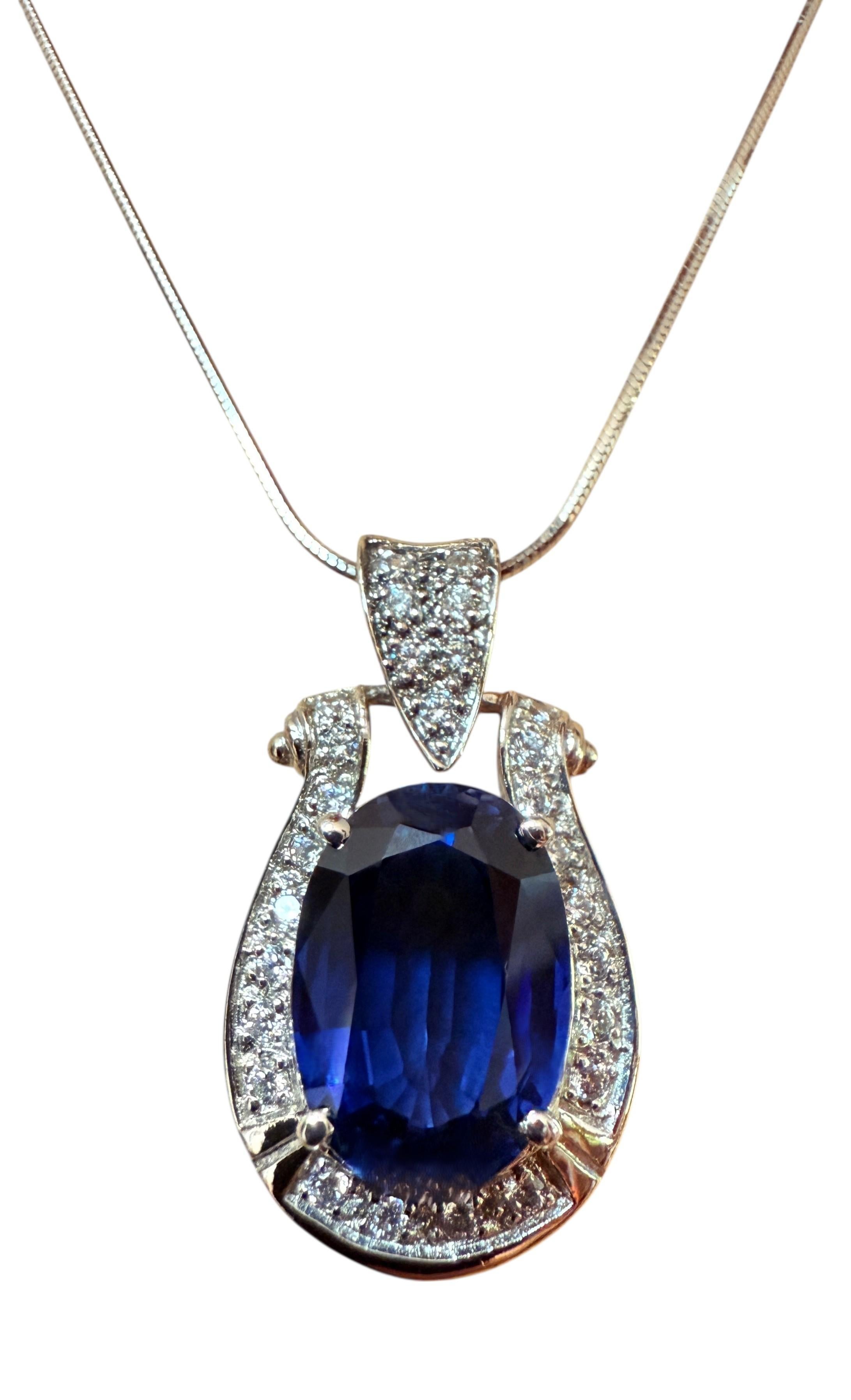 Women's New 9.70 Carat Blue Sapphire & Diamond Cut Sapphire Sterling Necklace For Sale