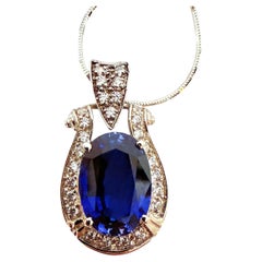 New 9.70 Carat Blue Sapphire & Diamond Cut Sapphire Sterling Necklace
