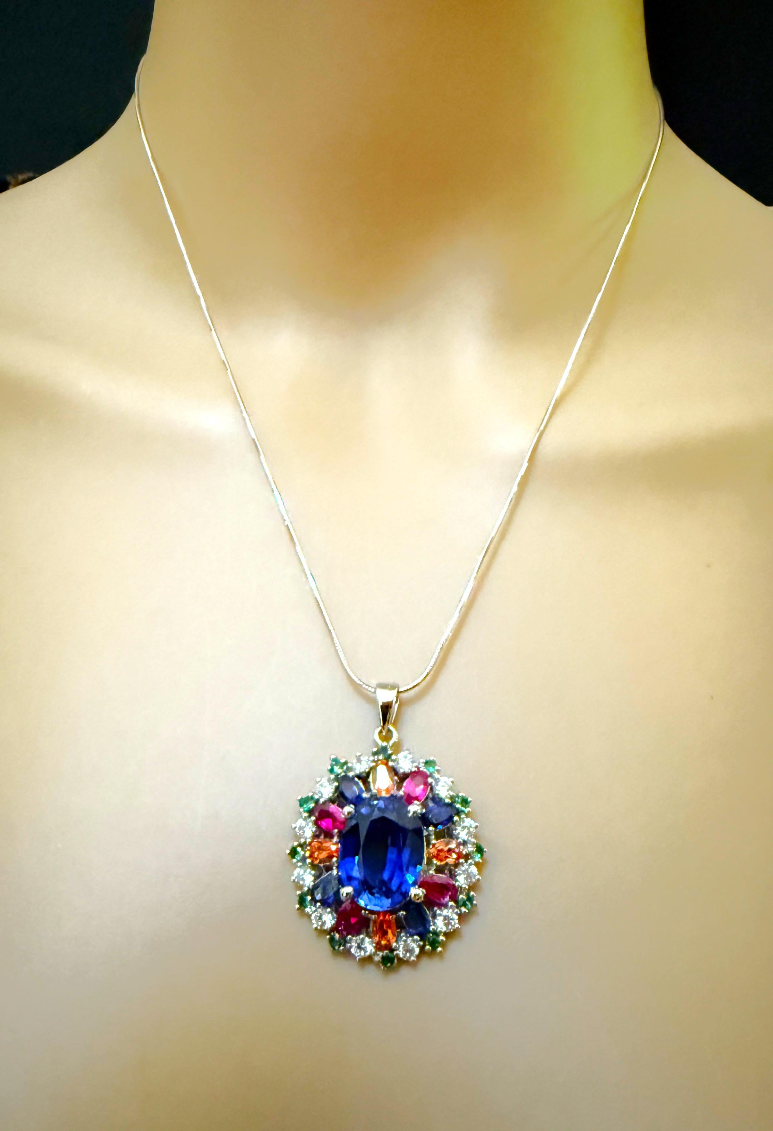 Nuevo Collar de Esterlina de Zafiro Multicolor y Corte Diamante de 9,70 Quilates 18