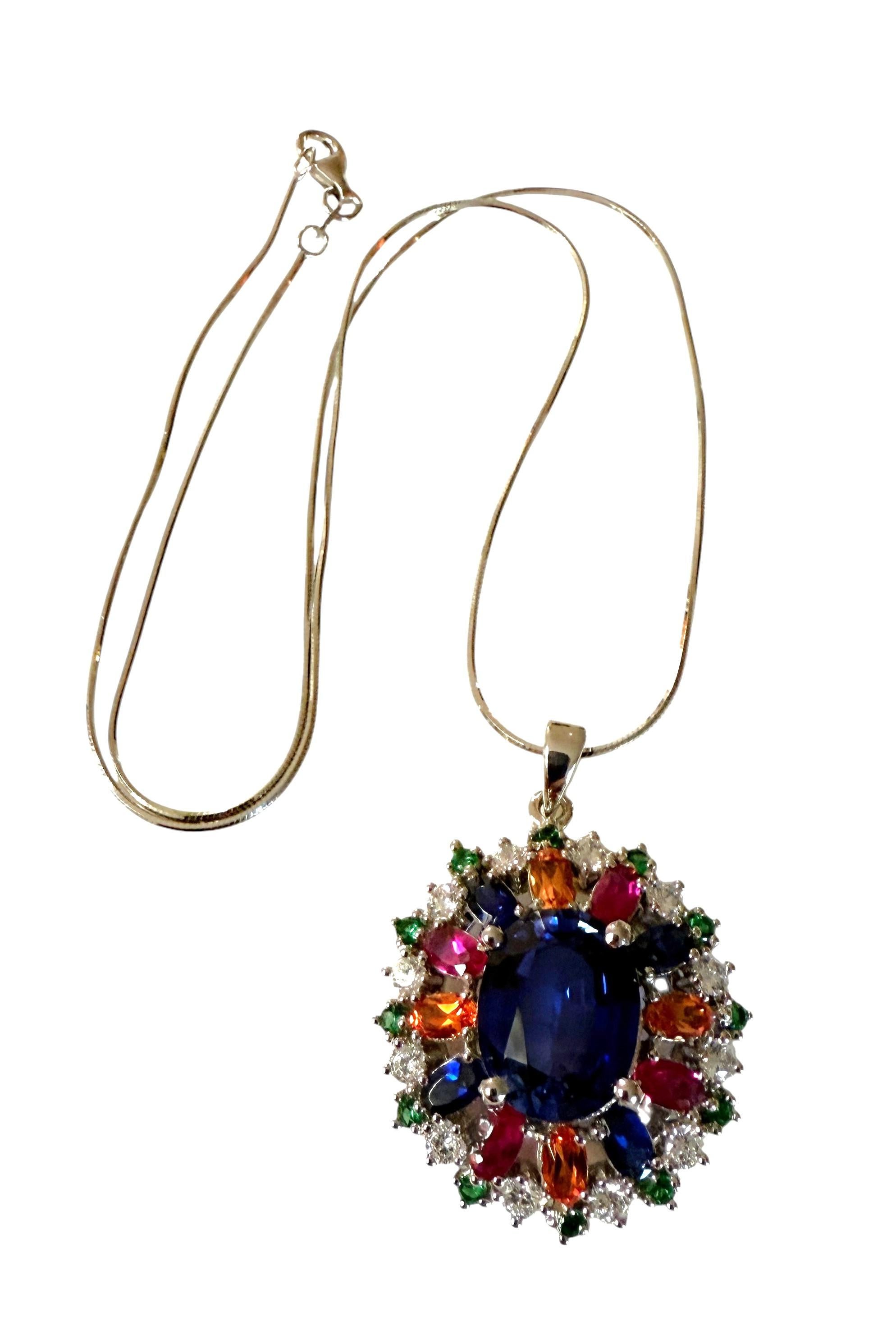 Nuevo Collar de Esterlina de Zafiro Multicolor y Corte Diamante de 9,70 Quilates 18