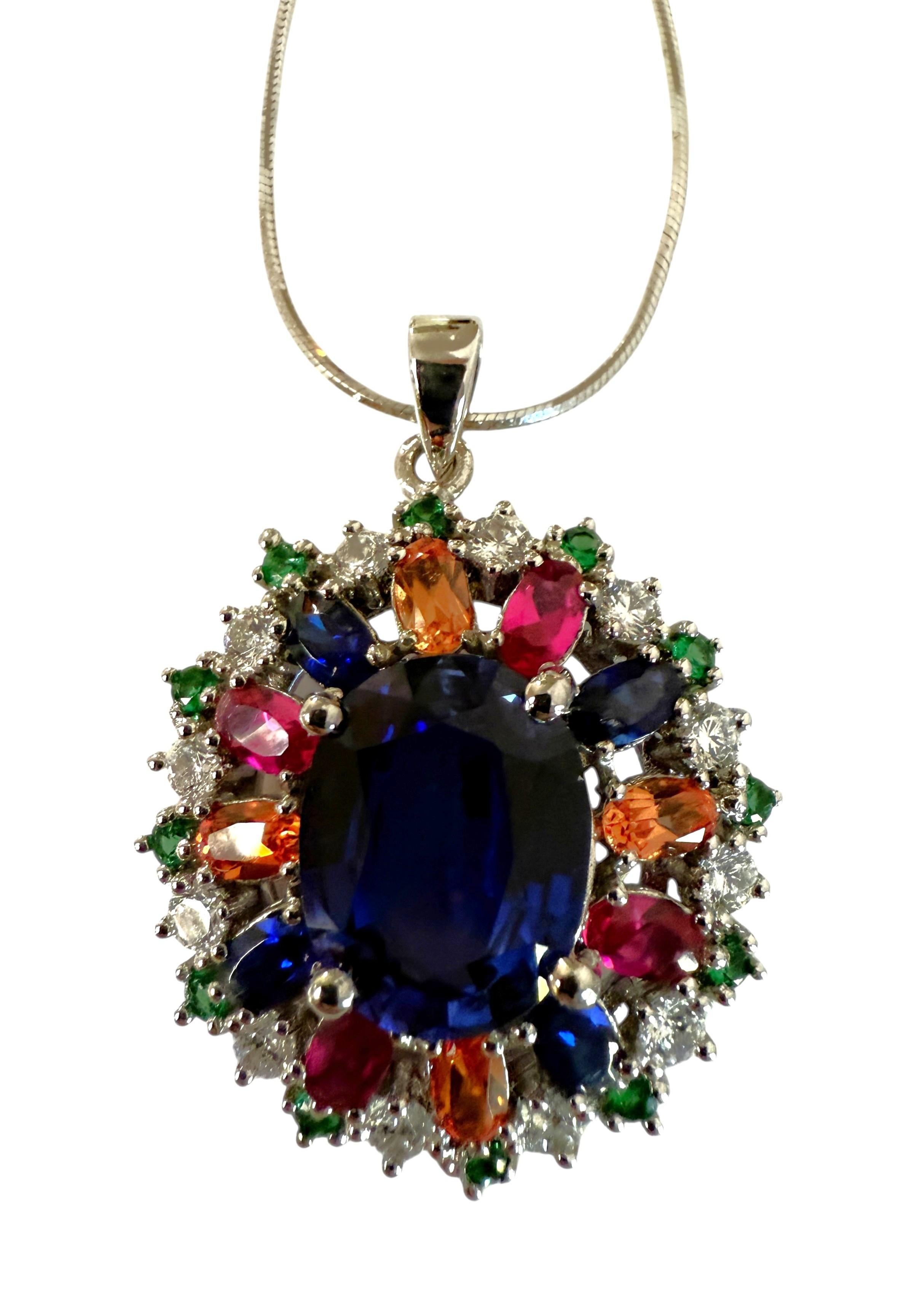 De las mujeres Nuevo Collar de Esterlina de Zafiro Multicolor y Corte Diamante de 9,70 Quilates 18