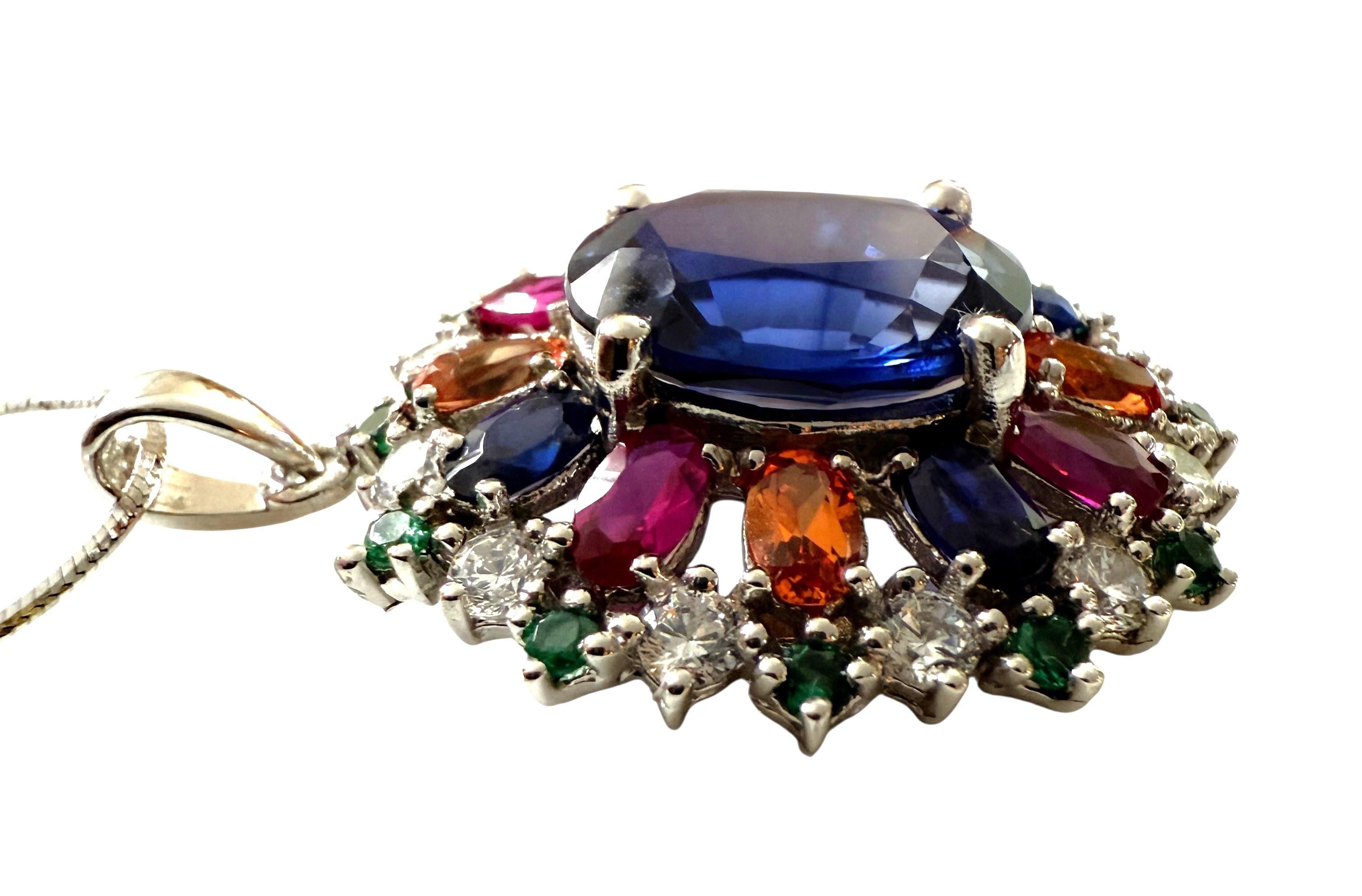Nuevo Collar de Esterlina de Zafiro Multicolor y Corte Diamante de 9,70 Quilates 18