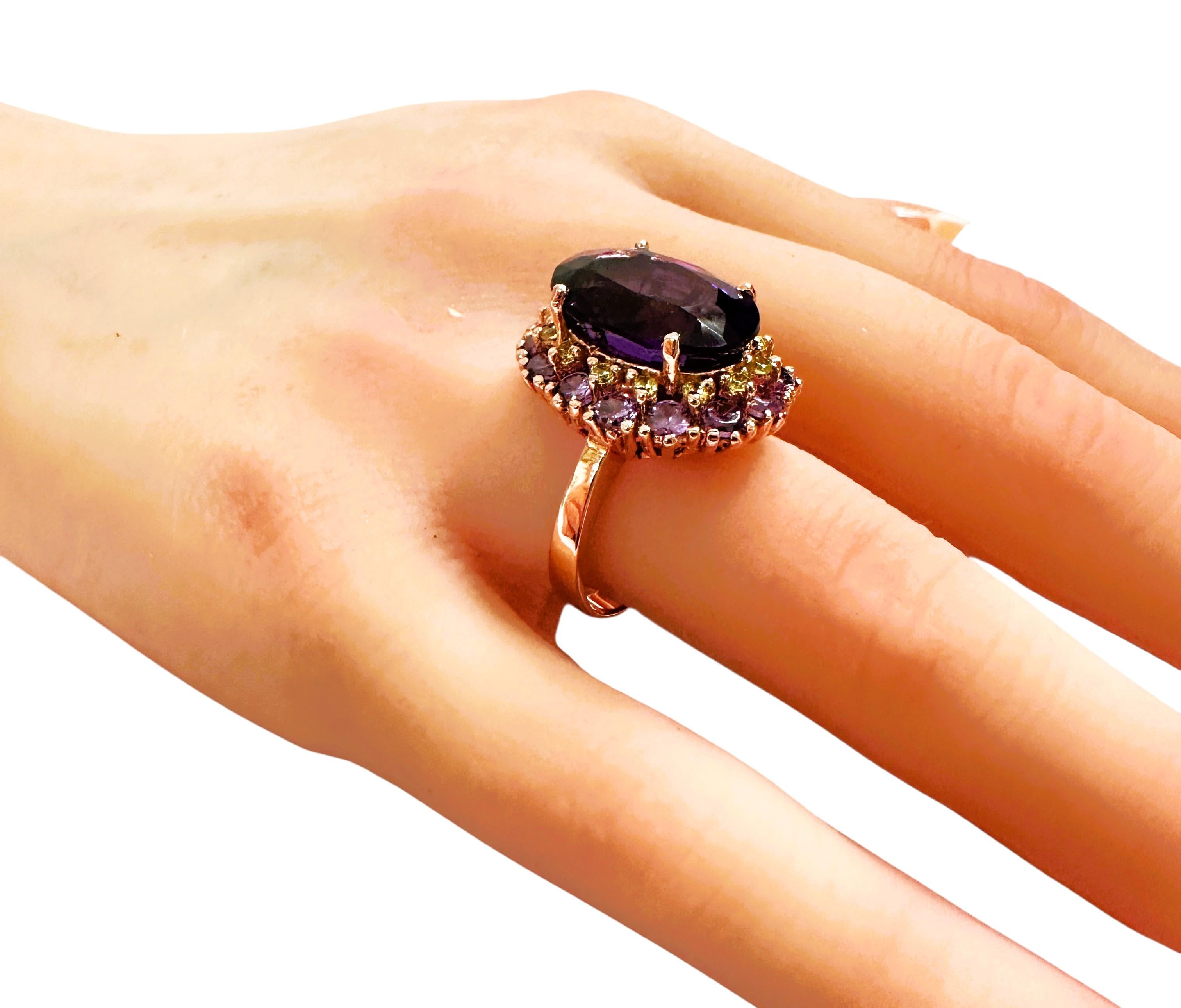 Nuevo Anillo de Esterlina Amatista Púrpura de 9.70 Quilates y Zafiro Púrpura talla Diamante en venta 2