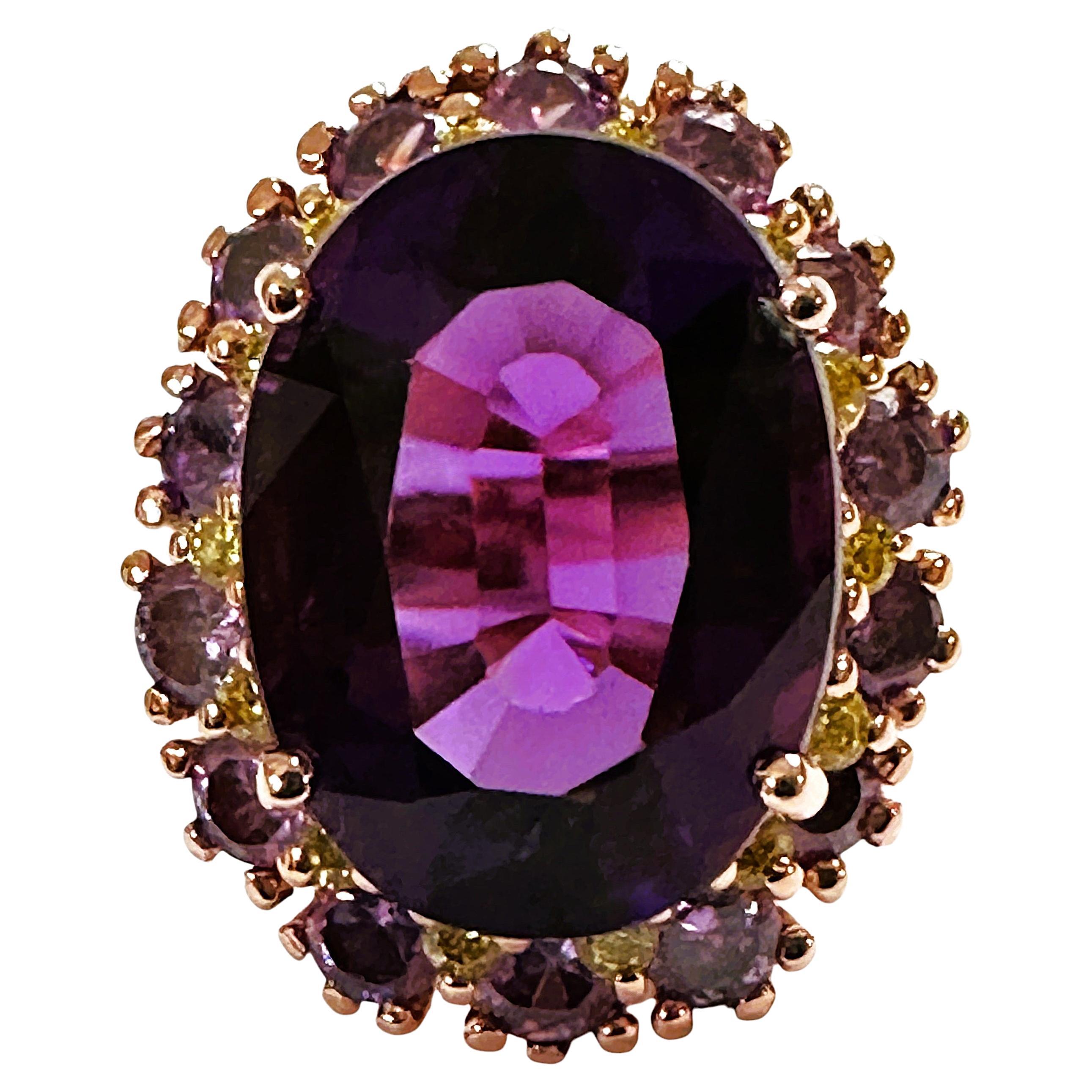 Nuevo Anillo de Esterlina Amatista Púrpura de 9.70 Quilates y Zafiro Púrpura talla Diamante