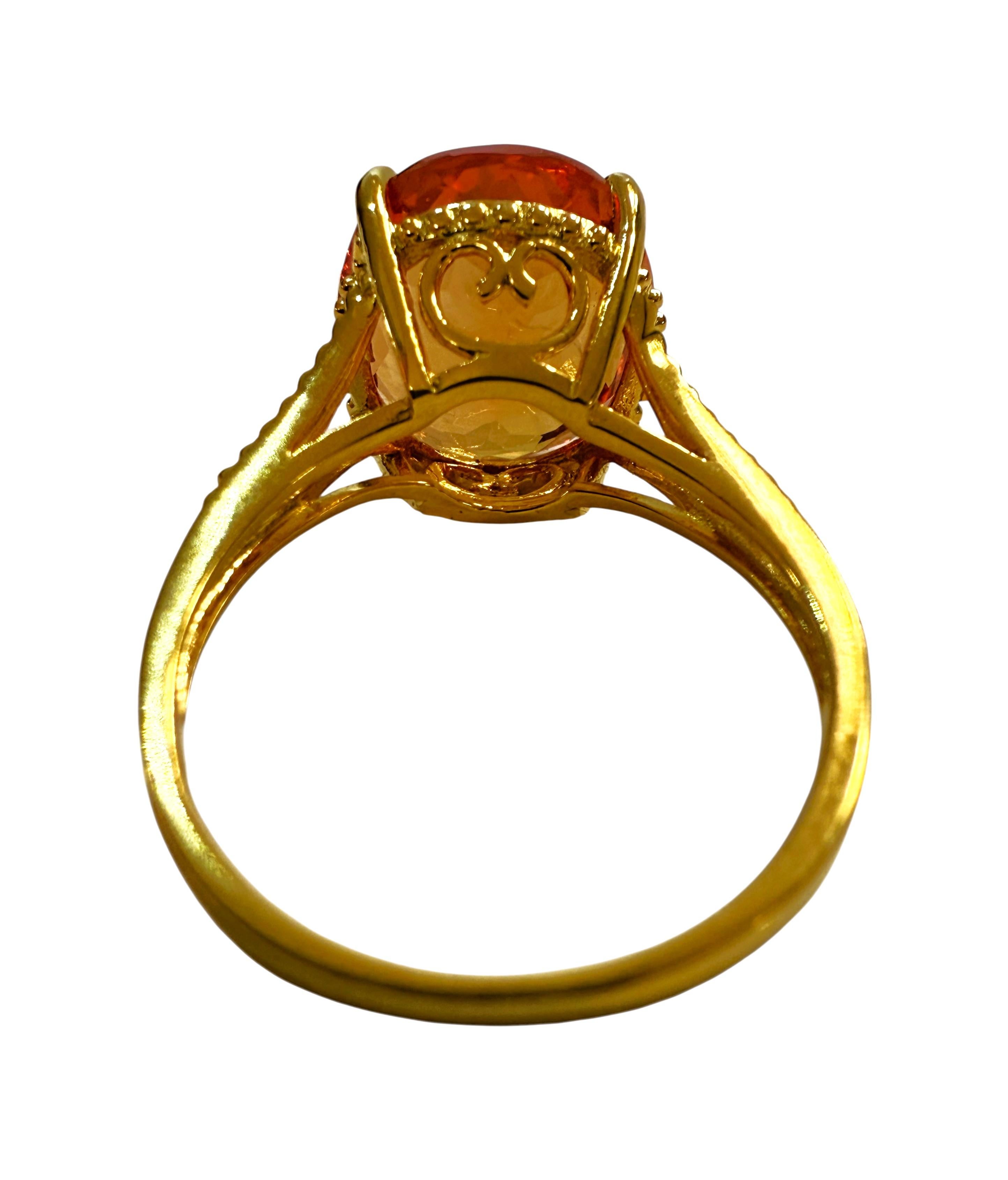 Art déco New 9.87 Carat Sunset Sapphire & Diamond Cut Yellow Gold PL Sterling Ring en vente