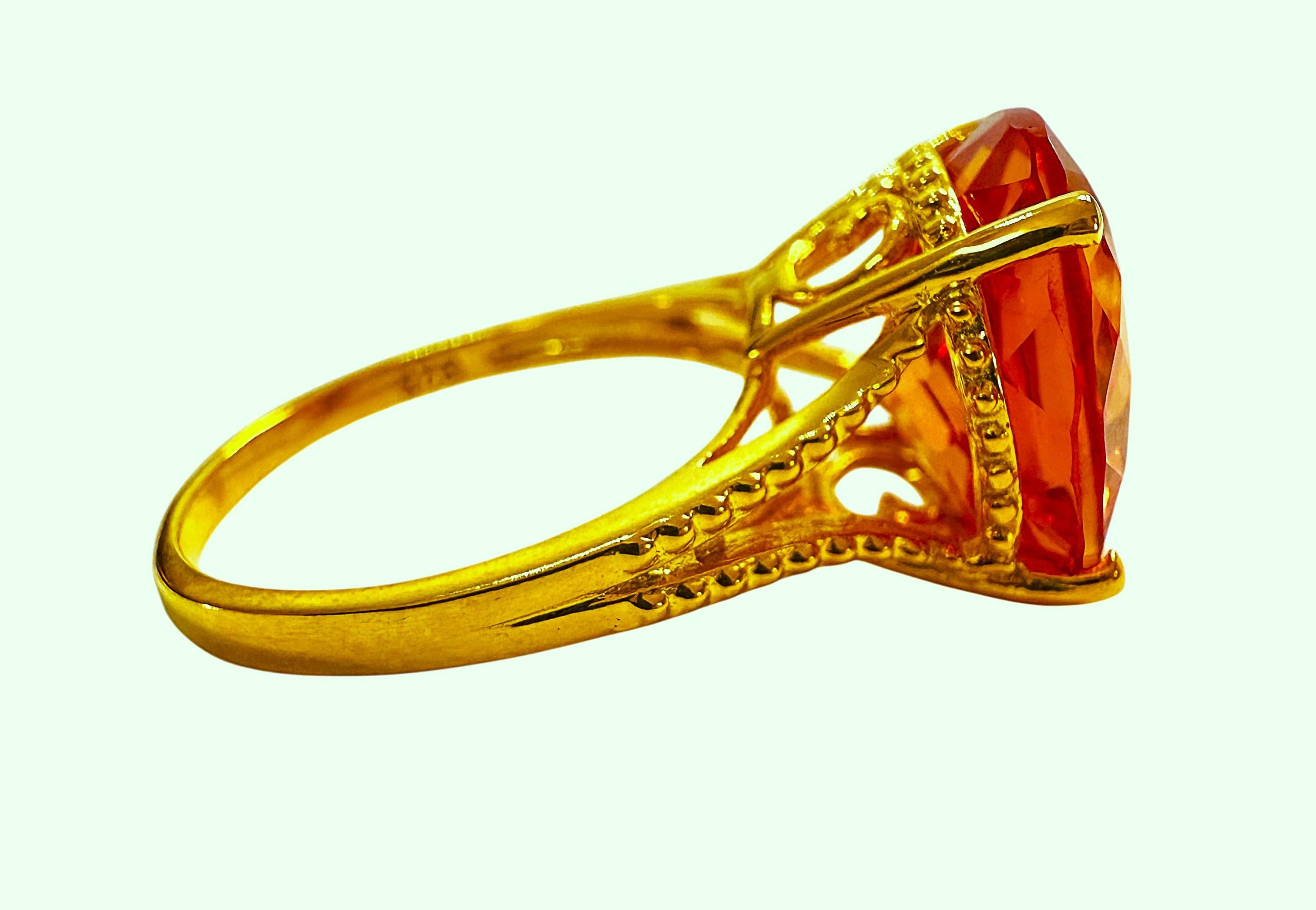 Taille ovale New 9.87 Carat Sunset Sapphire & Diamond Cut Yellow Gold PL Sterling Ring en vente