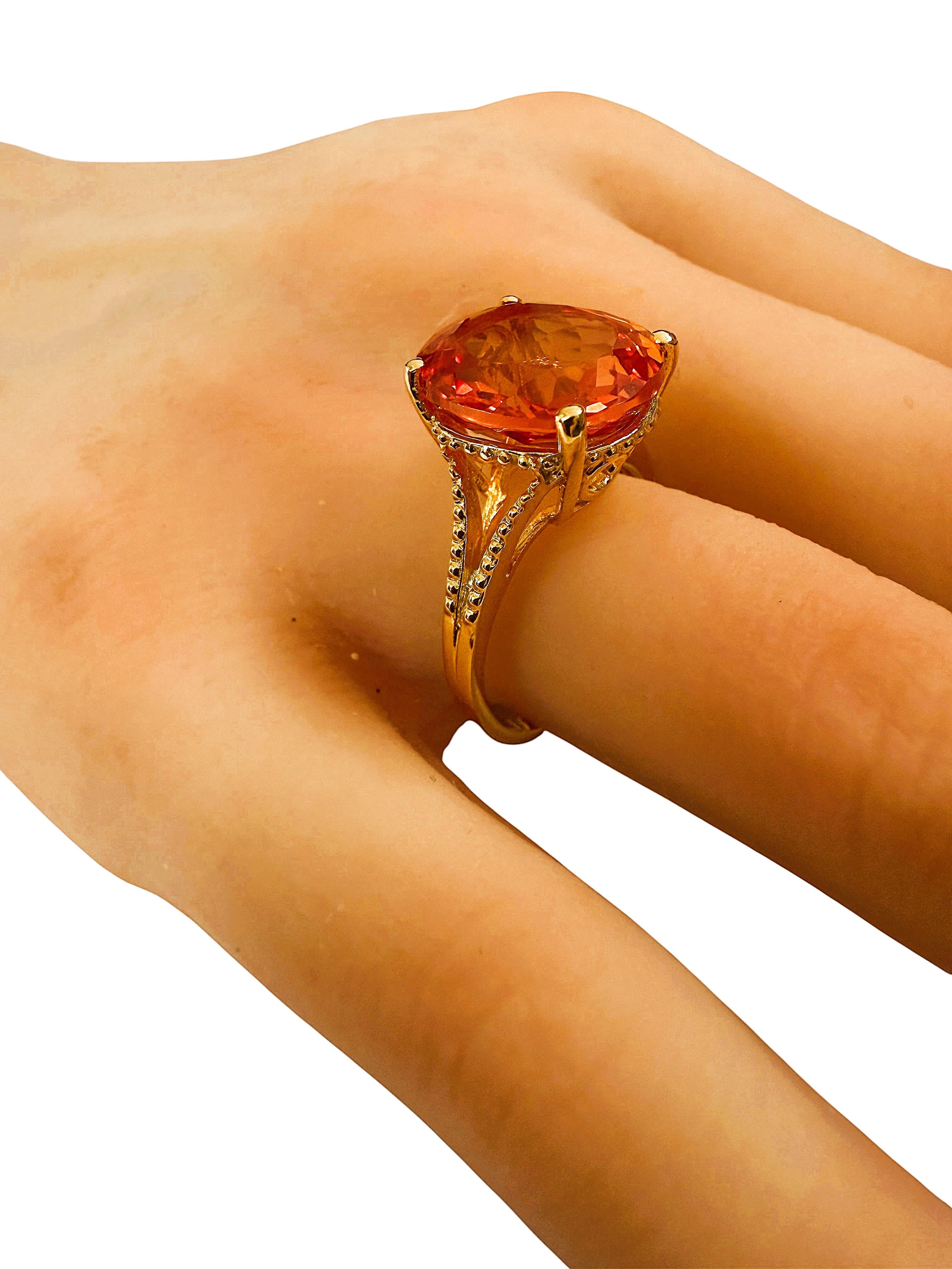 New 9.87 Carat Sunset Sapphire & Diamond Cut Yellow Gold PL Sterling Ring en vente 1