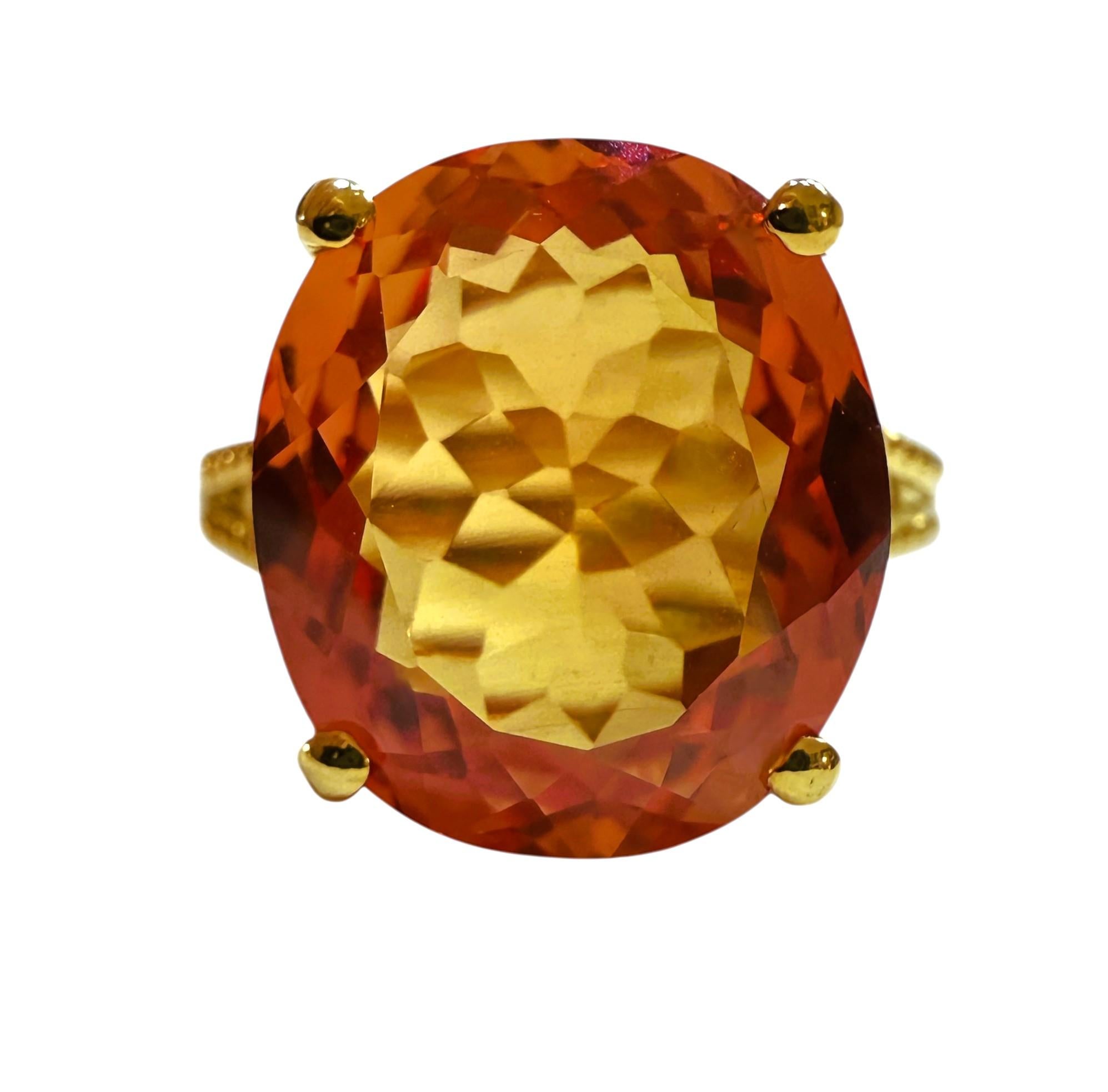 New 9.87 Carat Sunset Sapphire & Diamond Cut Yellow Gold PL Sterling Ring en vente 2