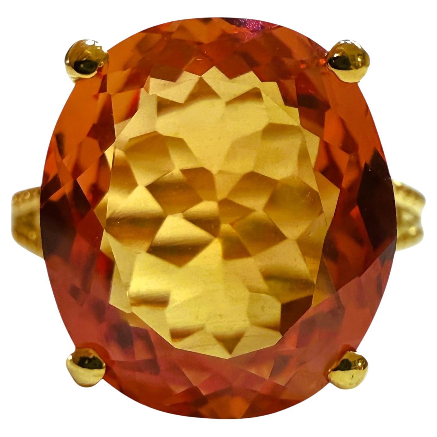 New 9.87 Carat Sunset Sapphire & Diamond Cut Yellow Gold PL Sterling Ring en vente