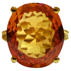 New 9.87 Carat Sunset Sapphire & Diamond Cut Yellow Gold PL Sterling Ring
