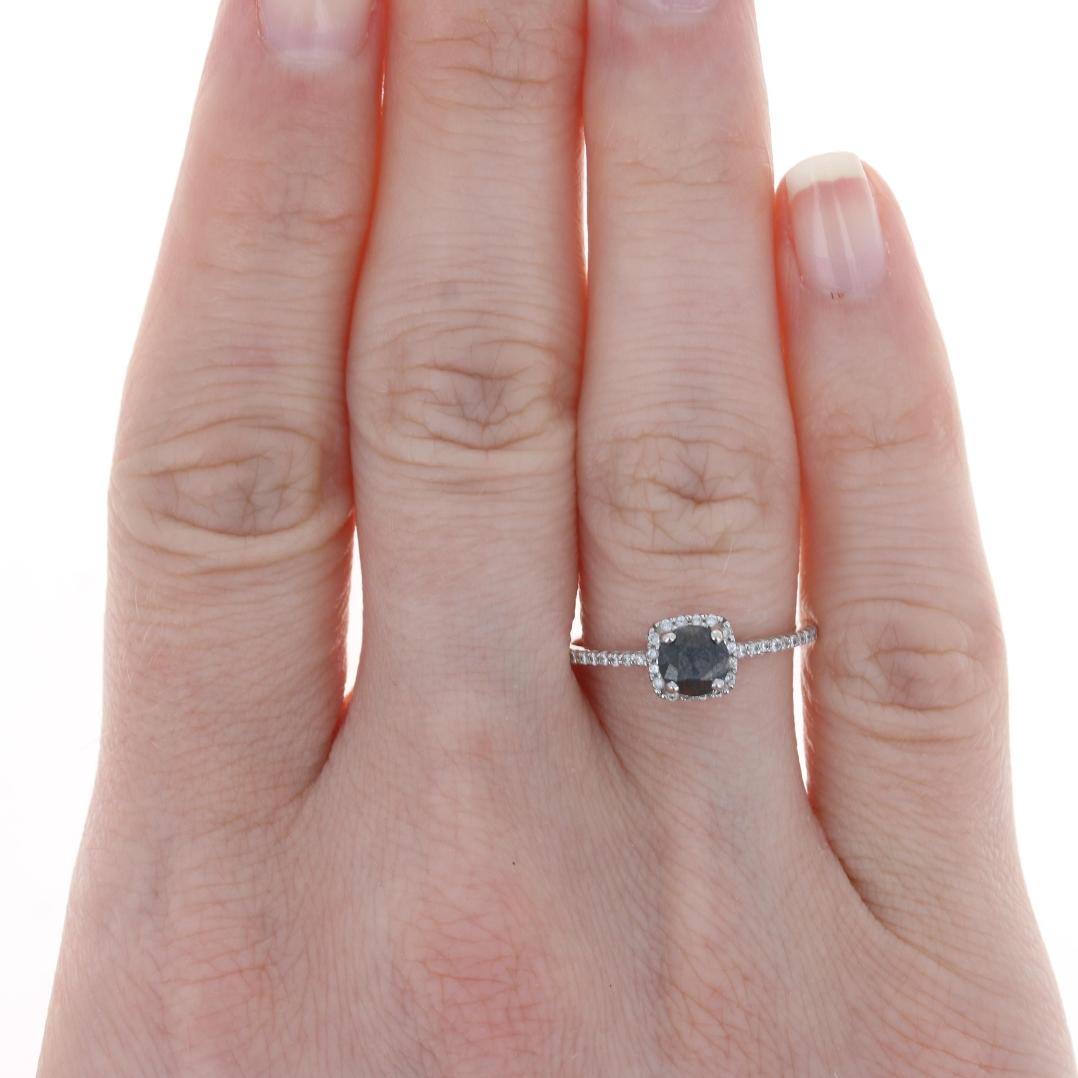 New .98ctw Round Cut Black & White Diamond Ring, 14k White Gold Engagement Halo 2
