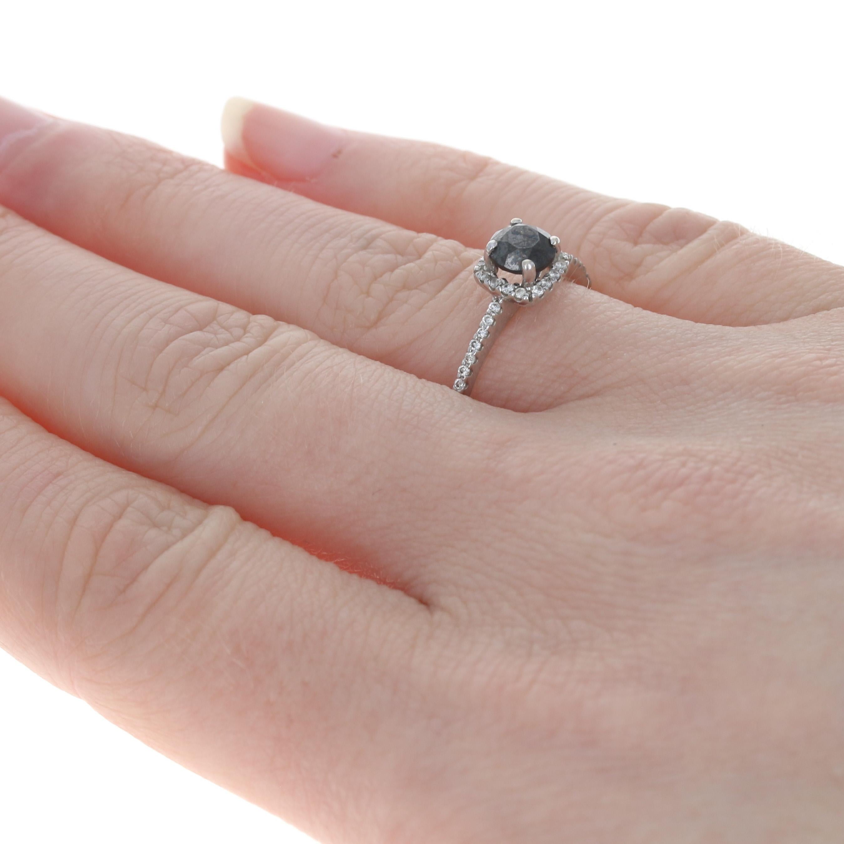 New .98ctw Round Cut Black & White Diamond Ring, 14k White Gold Engagement Halo 4