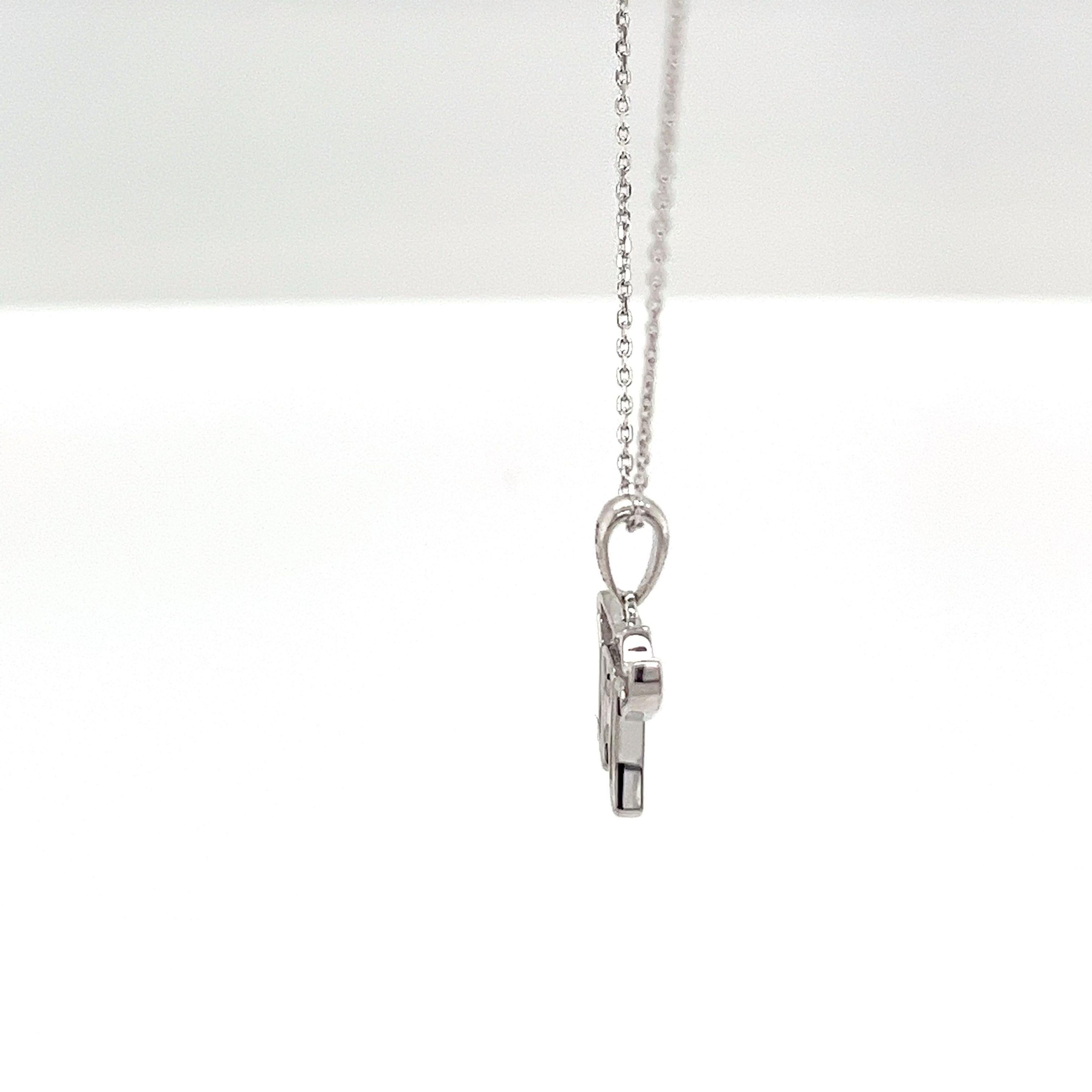 A 9ct White Gold Diamond Hai Pendant Necklace 
with 0.13ct of diamonds is a beautiful and meaningful piece of jewellery. 
The Hai symbol adds deep cultural and religious significance, 
making it a meaningful gift or personal keepsake.

Total Diamond