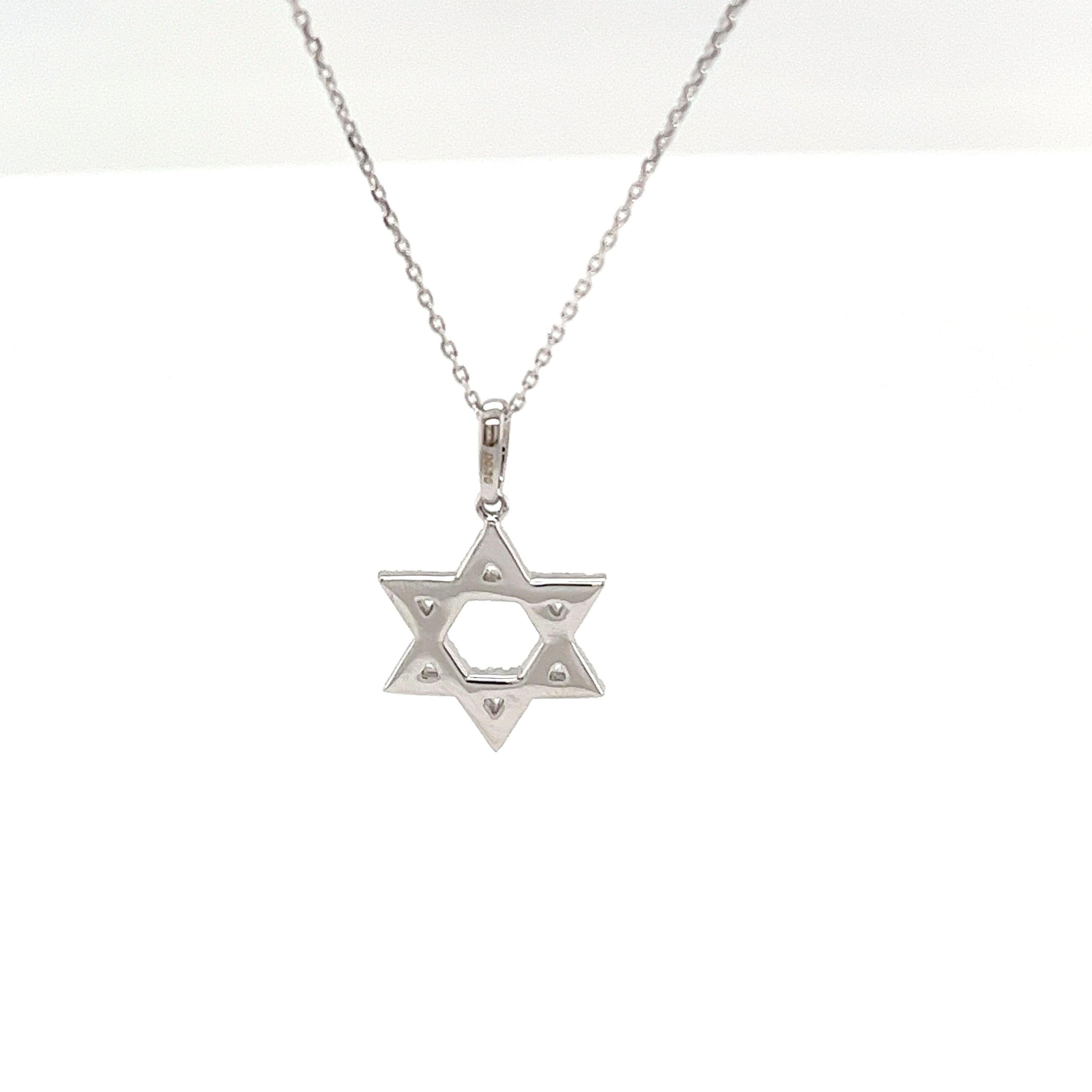 Women's or Men's New 9ct White Gold Diamond Star of David Necklace, With 0.20ct of Diamonds For Sale