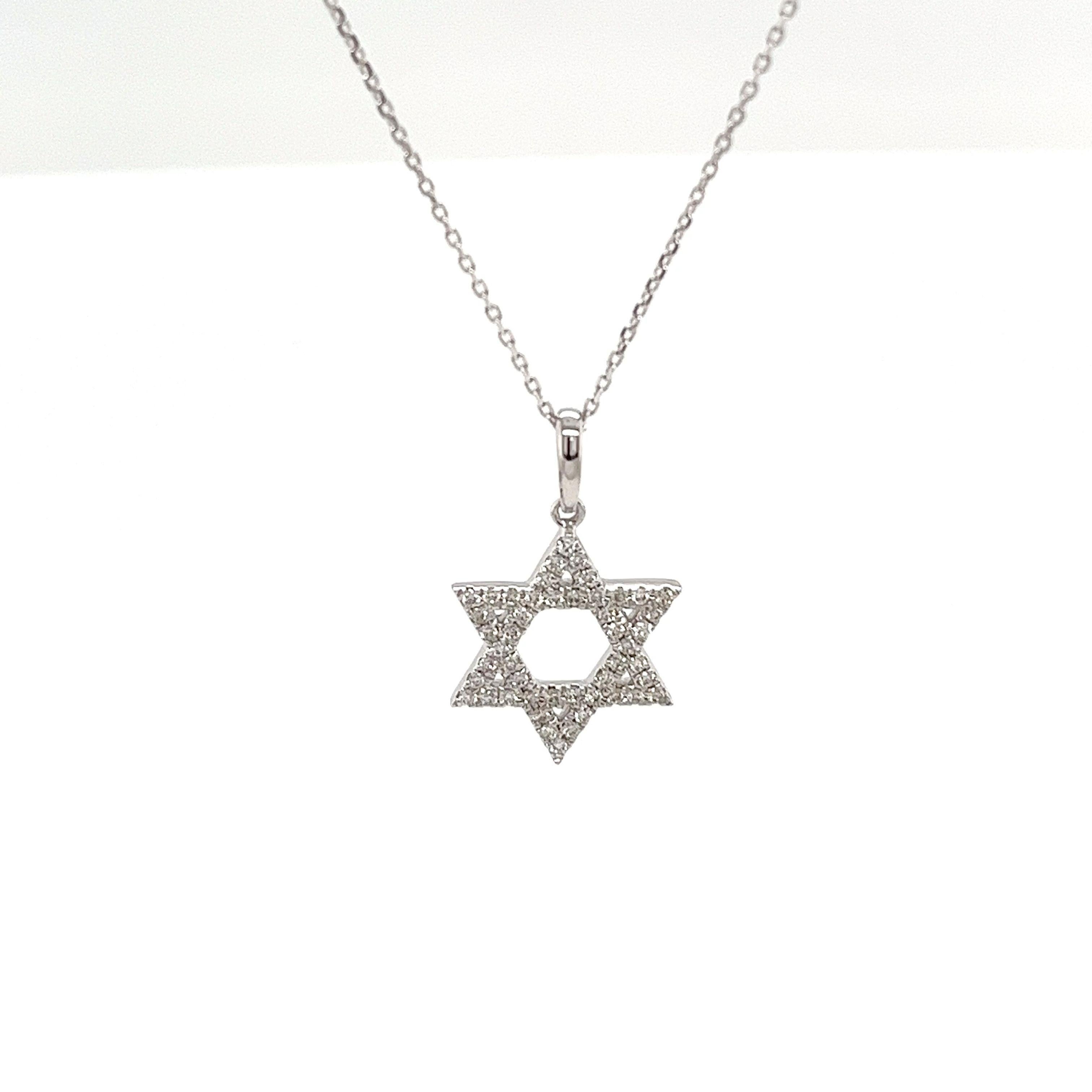 New 9ct White Gold Diamond Star of David Necklace, With 0.20ct of Diamonds For Sale 2