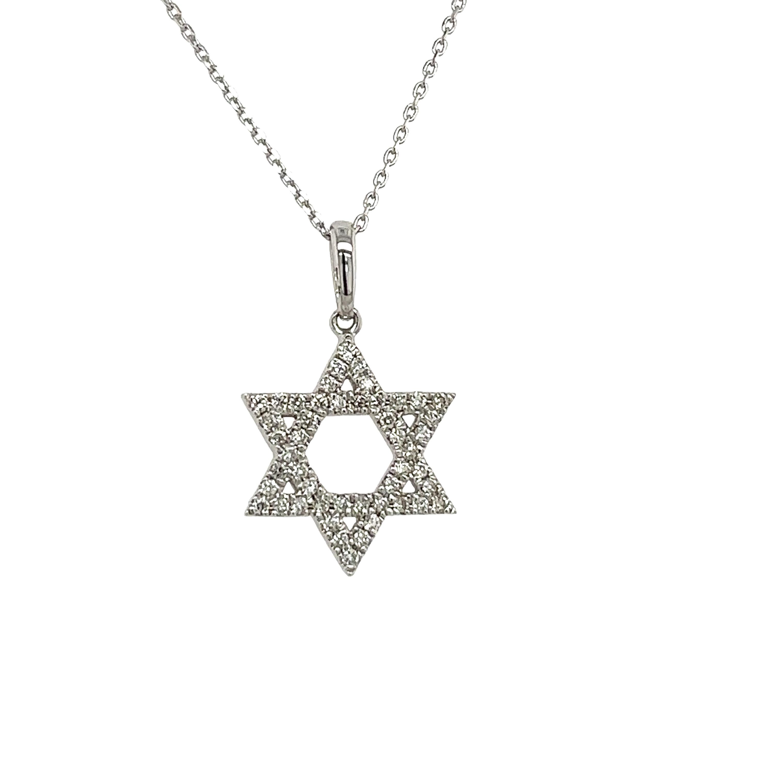 New 9ct White Gold Diamond Star of David Necklace, With 0.20ct of Diamonds For Sale 3