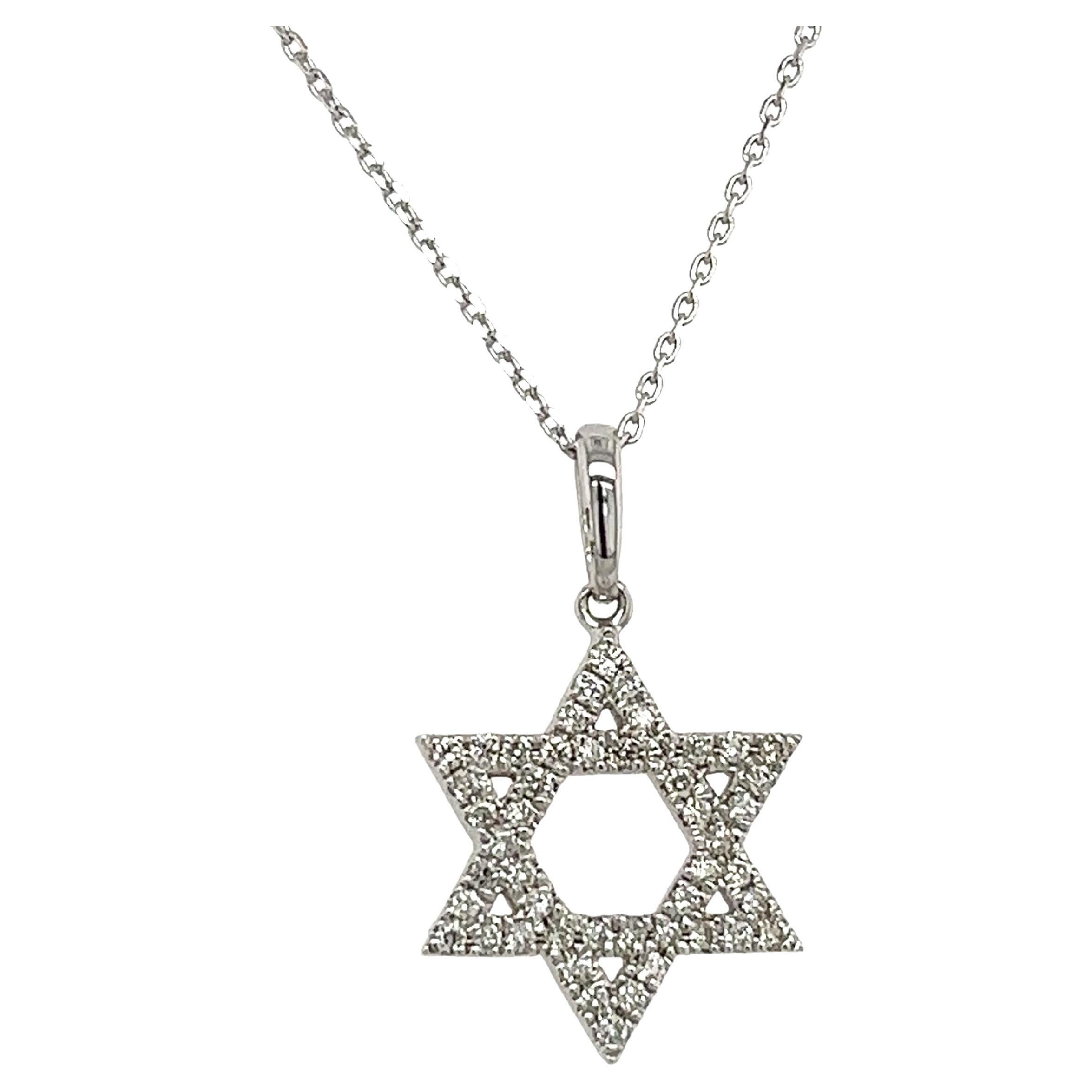 New 9ct White Gold Diamond Star of David Necklace, With 0.20ct of Diamonds