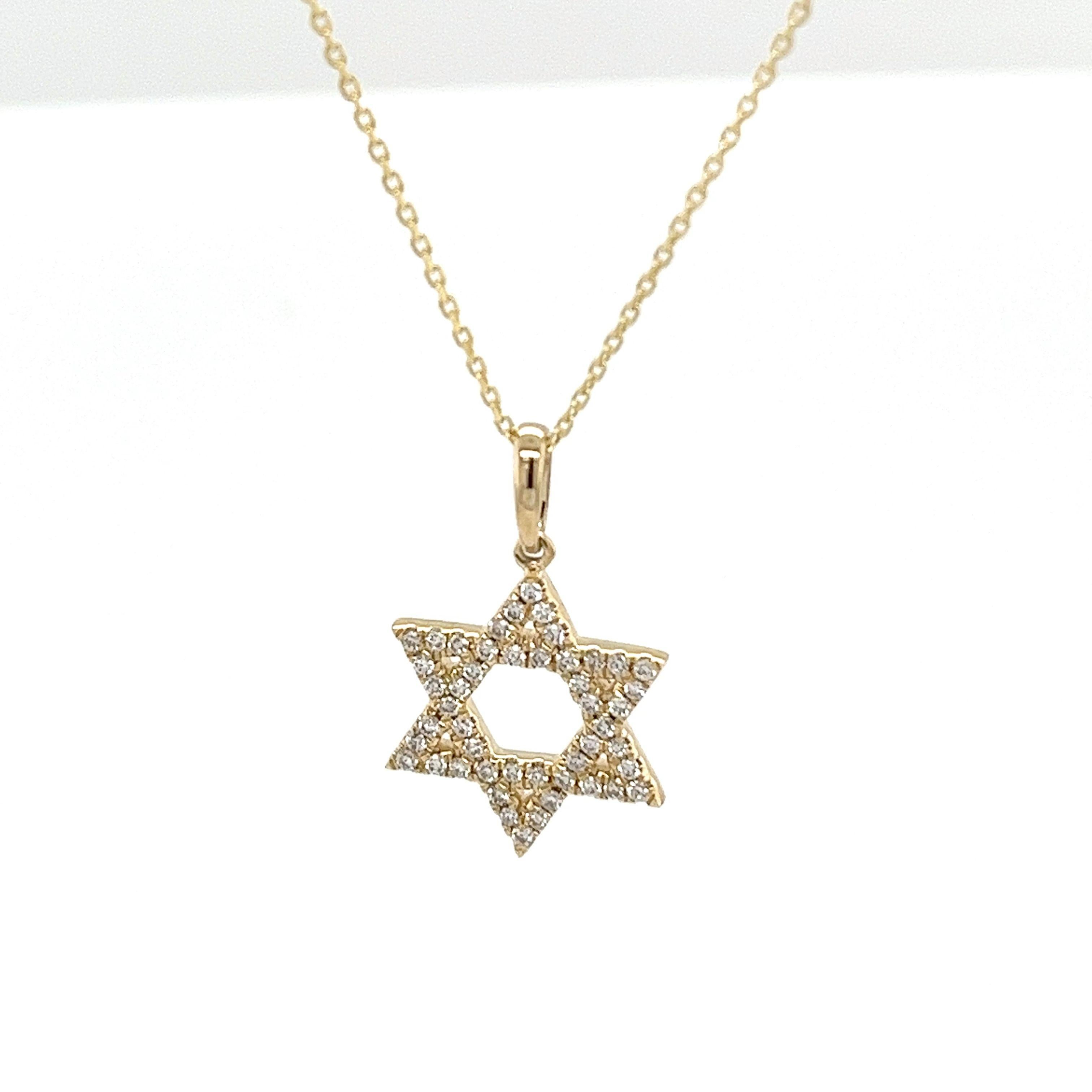 New 9ct Yellow Gold Diamond Star of David Necklace, With 0.20ct of Diamonds For Sale 1
