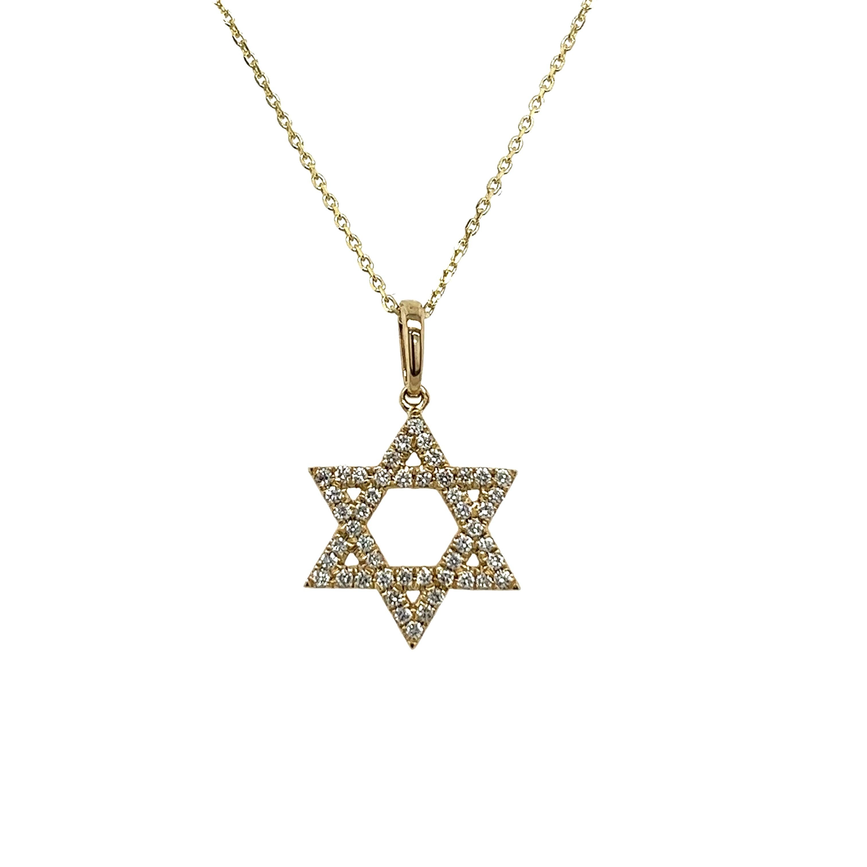 New 9ct Yellow Gold Diamond Star of David Necklace, With 0.20ct of Diamonds For Sale 2